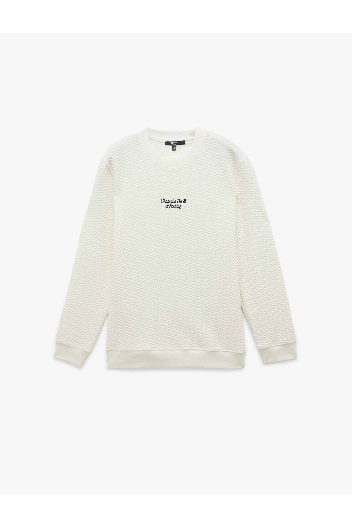 Uzun Kollu Bisiklet Yaka Dokulu İşlemeli Sweatshirt