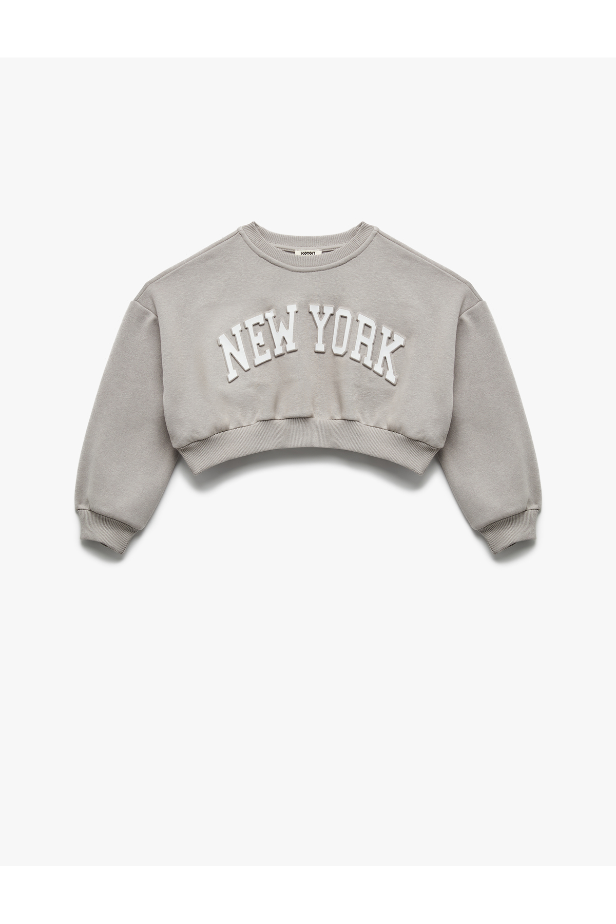 Uzun Kollu Bisiklet Yaka Şardonlu Baskılı Crop Sweatshirt