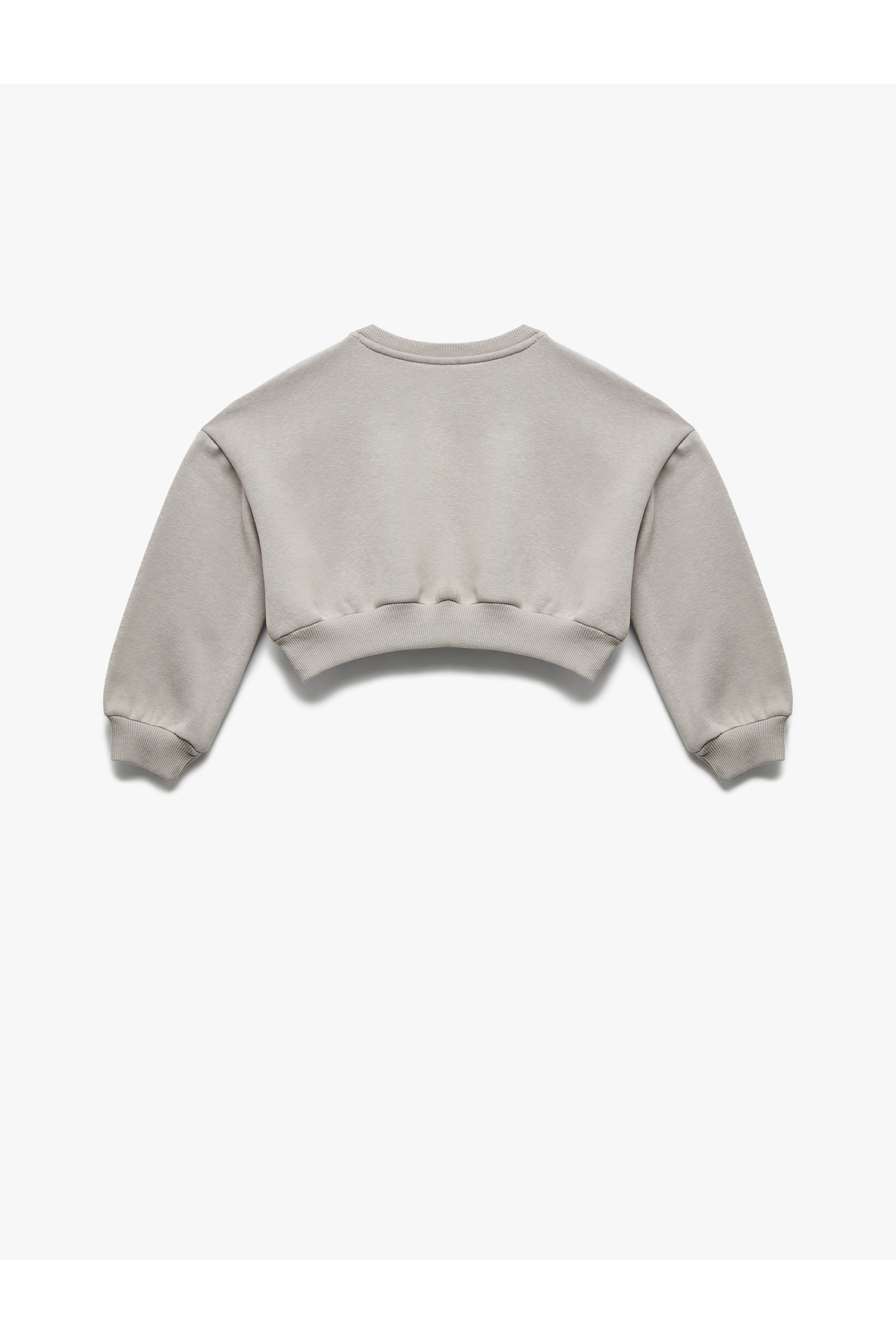Uzun Kollu Bisiklet Yaka Şardonlu Baskılı Crop Sweatshirt