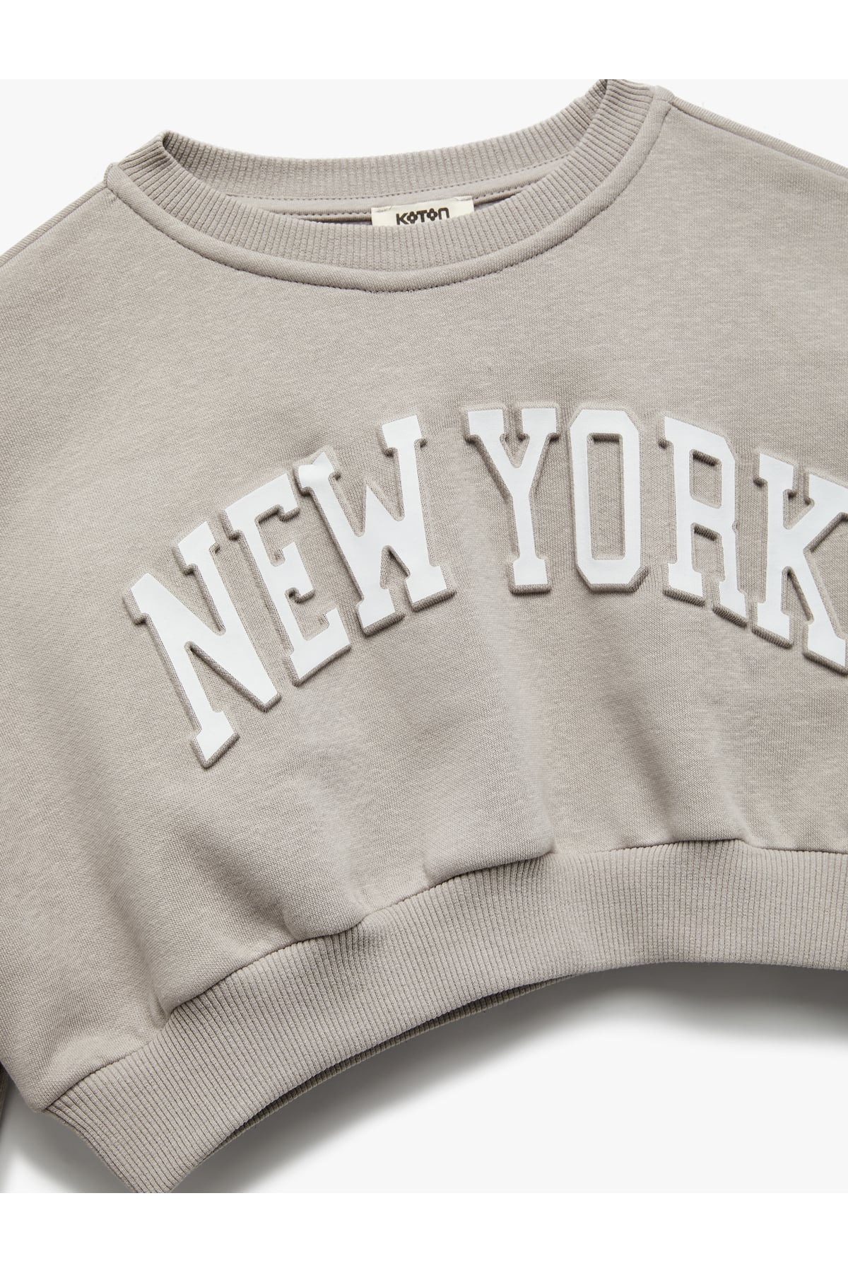 Uzun Kollu Bisiklet Yaka Şardonlu Baskılı Crop Sweatshirt
