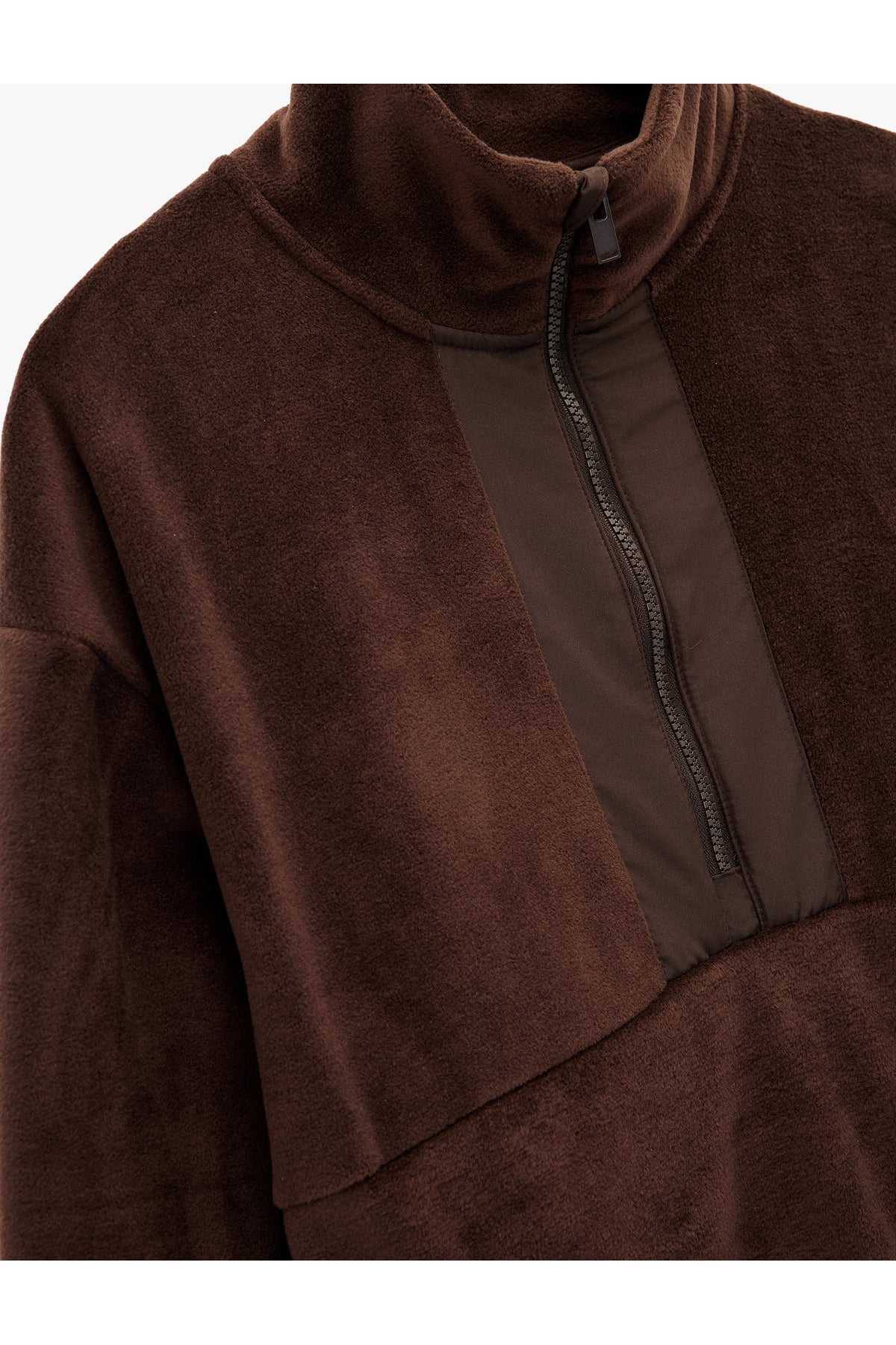 Uzun Kollu Cepli Yarım Fermuarlı Polar Sweatshirt