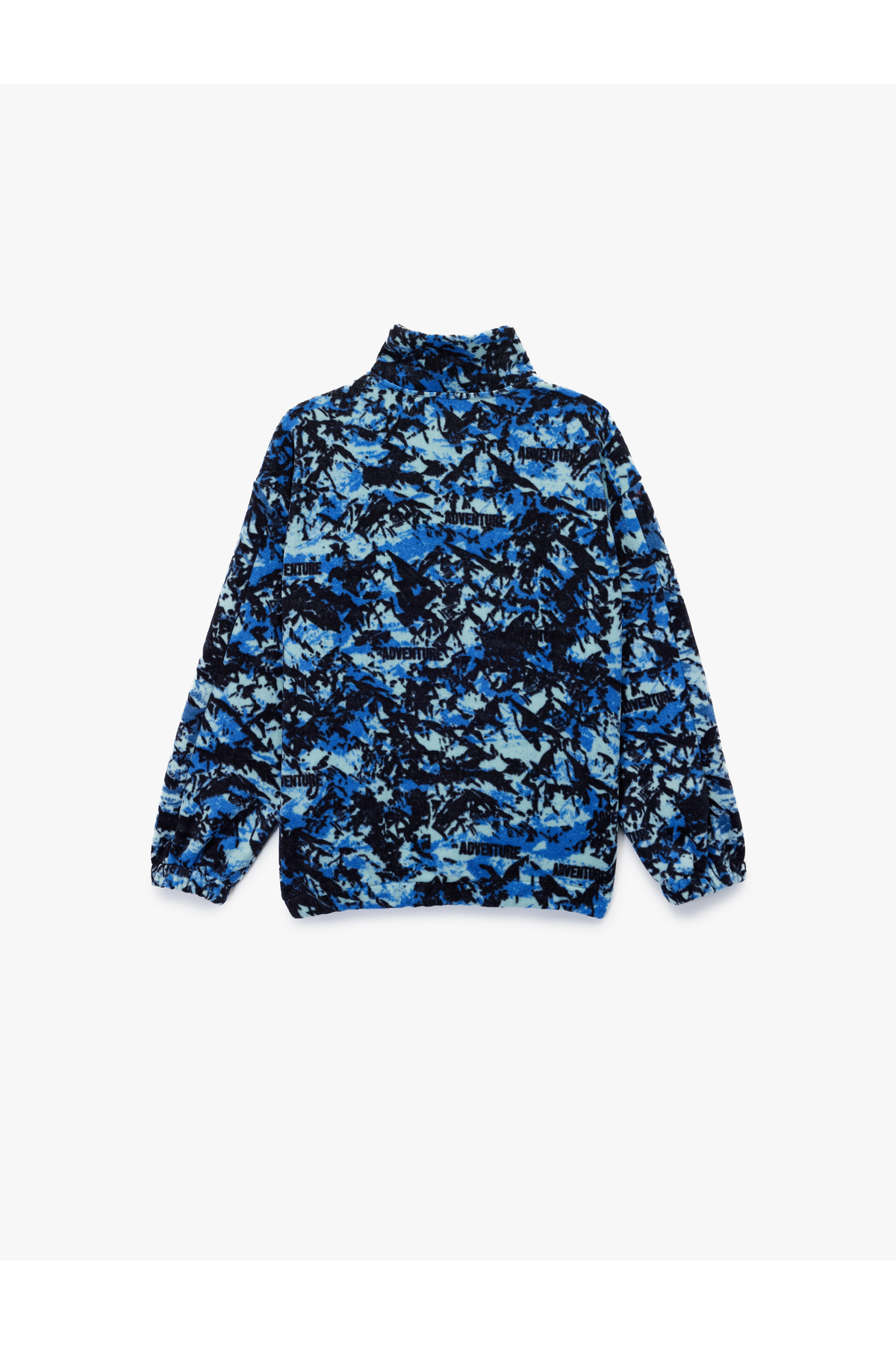 Uzun Kollu Dik Yaka Kapaklı Cepli Desenli Oversize Polar Sweatshirt