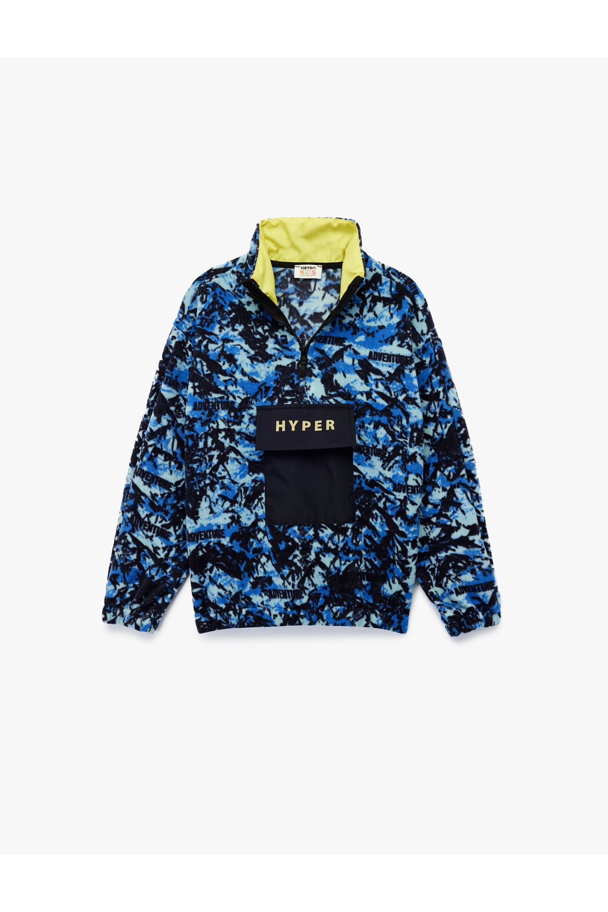Uzun Kollu Dik Yaka Kapaklı Cepli Desenli Oversize Polar Sweatshirt