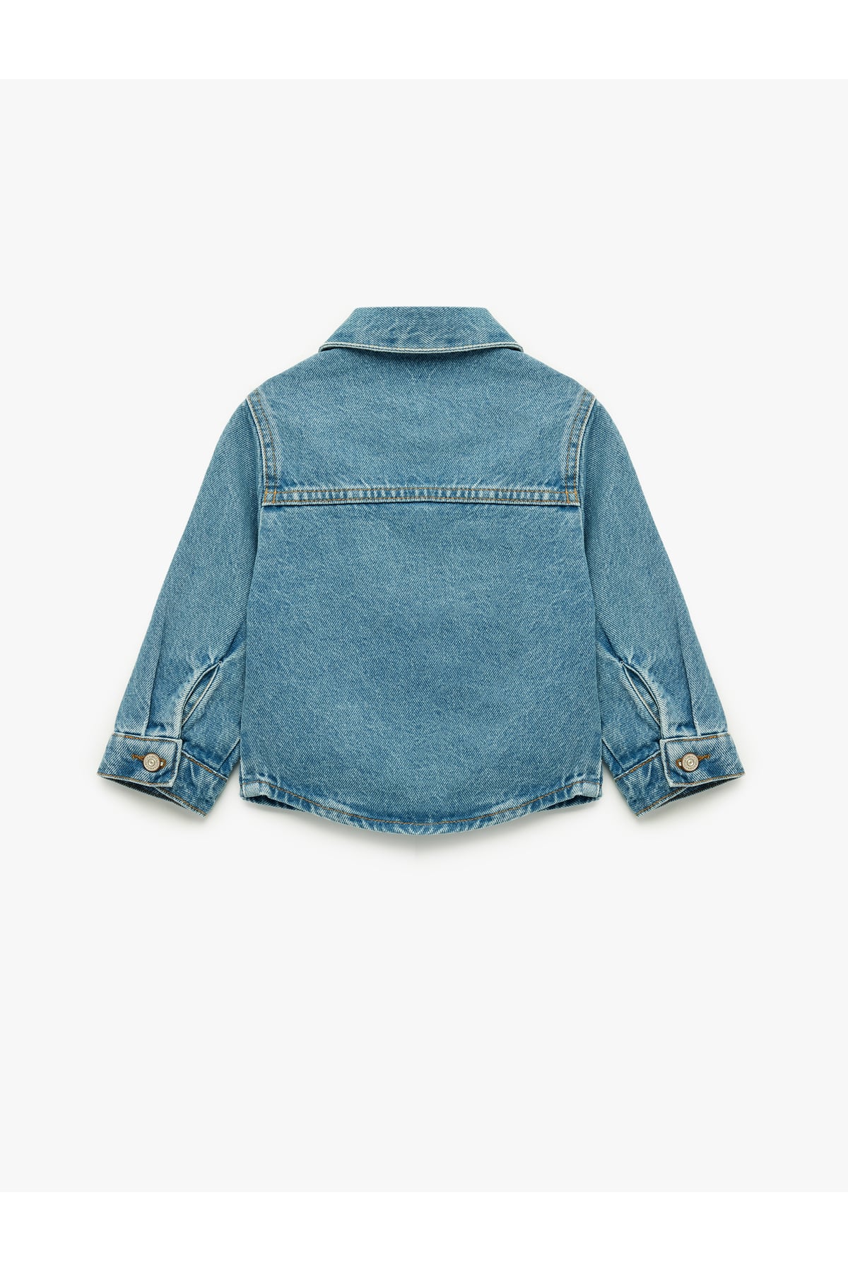 Uzun Kollu Gömlek Yaka Kapaklı Cep Detaylı Pamuklu Denim Ceket