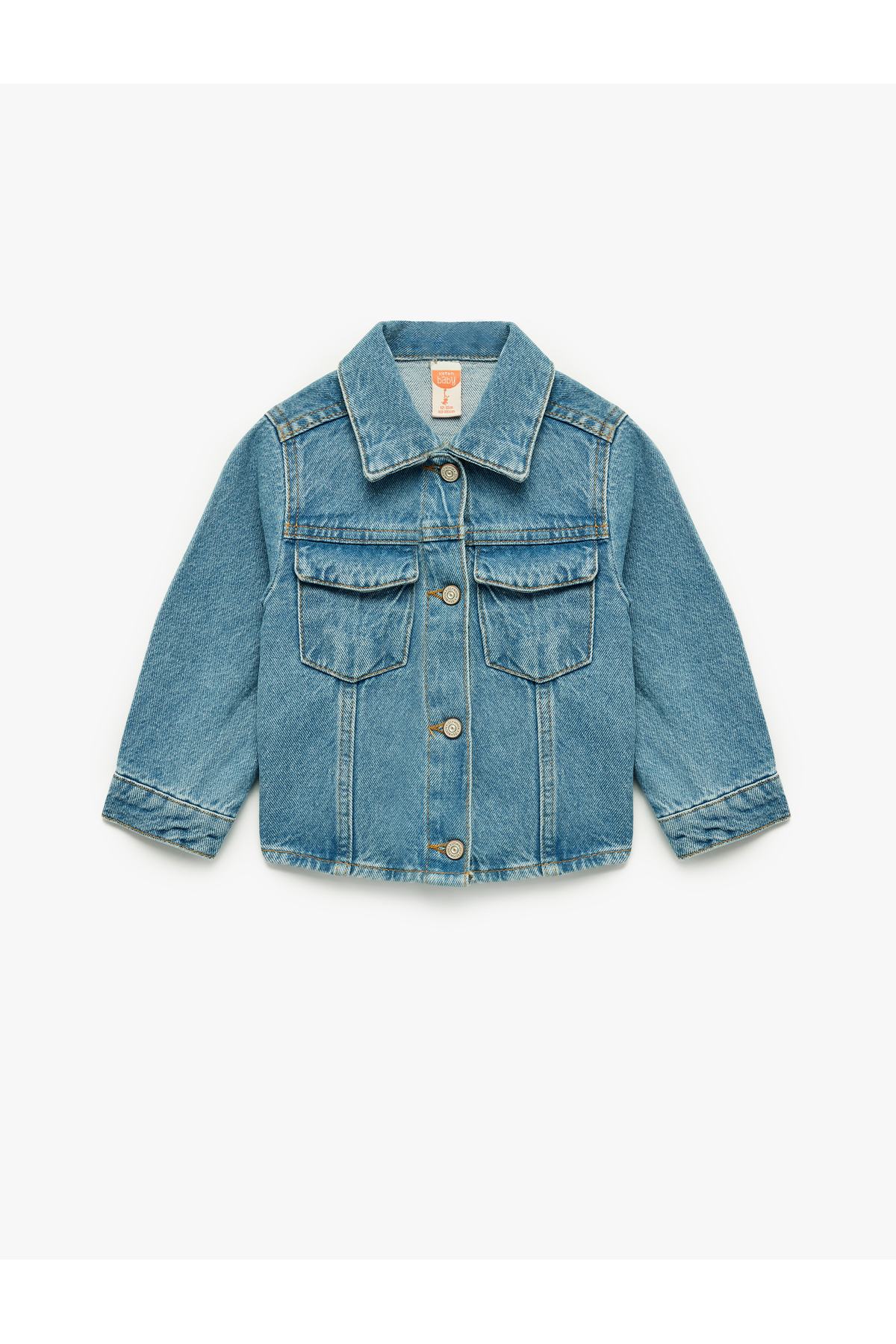 Uzun Kollu Gömlek Yaka Kapaklı Cep Detaylı Pamuklu Denim Ceket