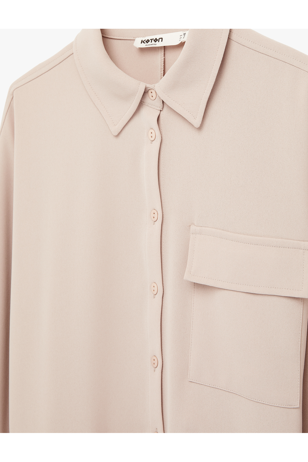 Uzun Kollu Klasik Yaka Beli Bağcıklı Cepli Gömlek