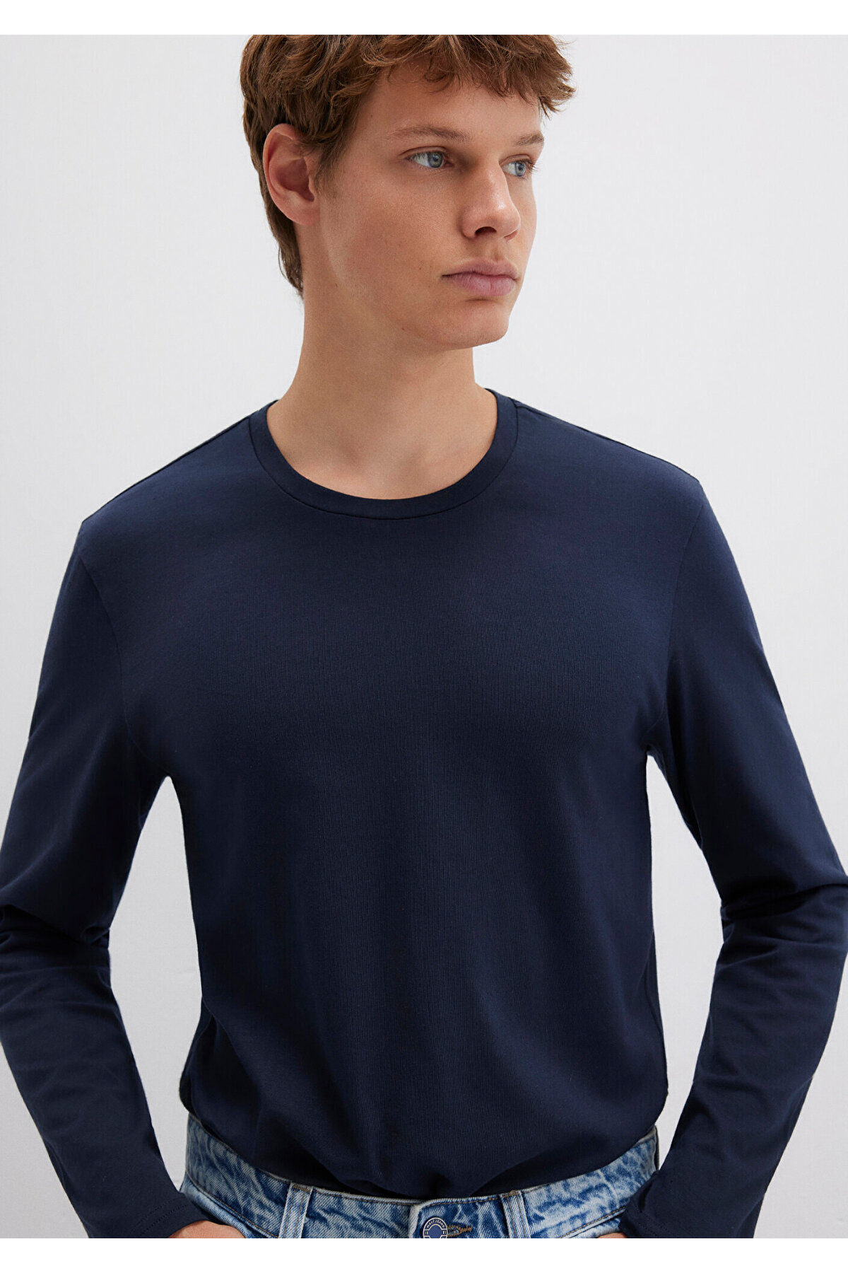 Uzun Kollu Lacivert Basic Tişört Fitted / Vücuda Oturan Kesim 062477-27308