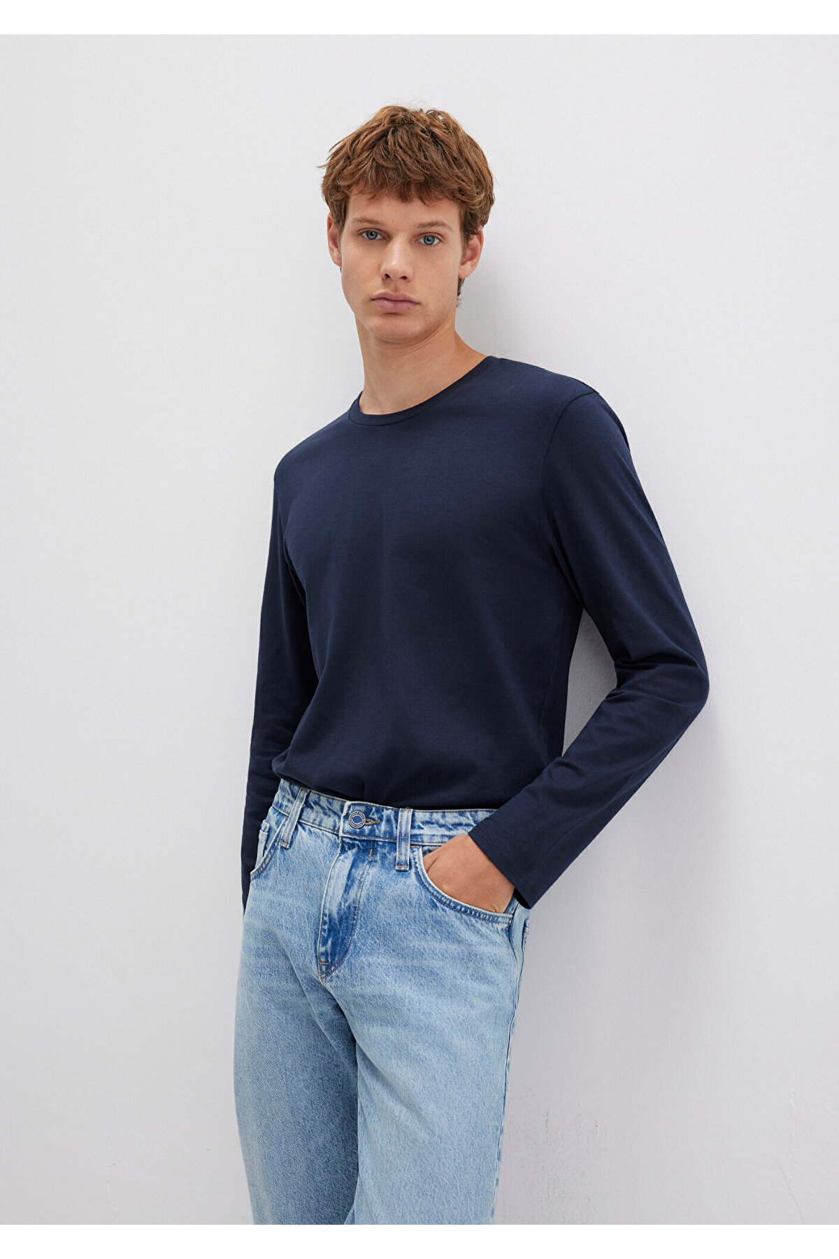 Uzun Kollu Lacivert Basic Tişört Fitted / Vücuda Oturan Kesim 062477-27308