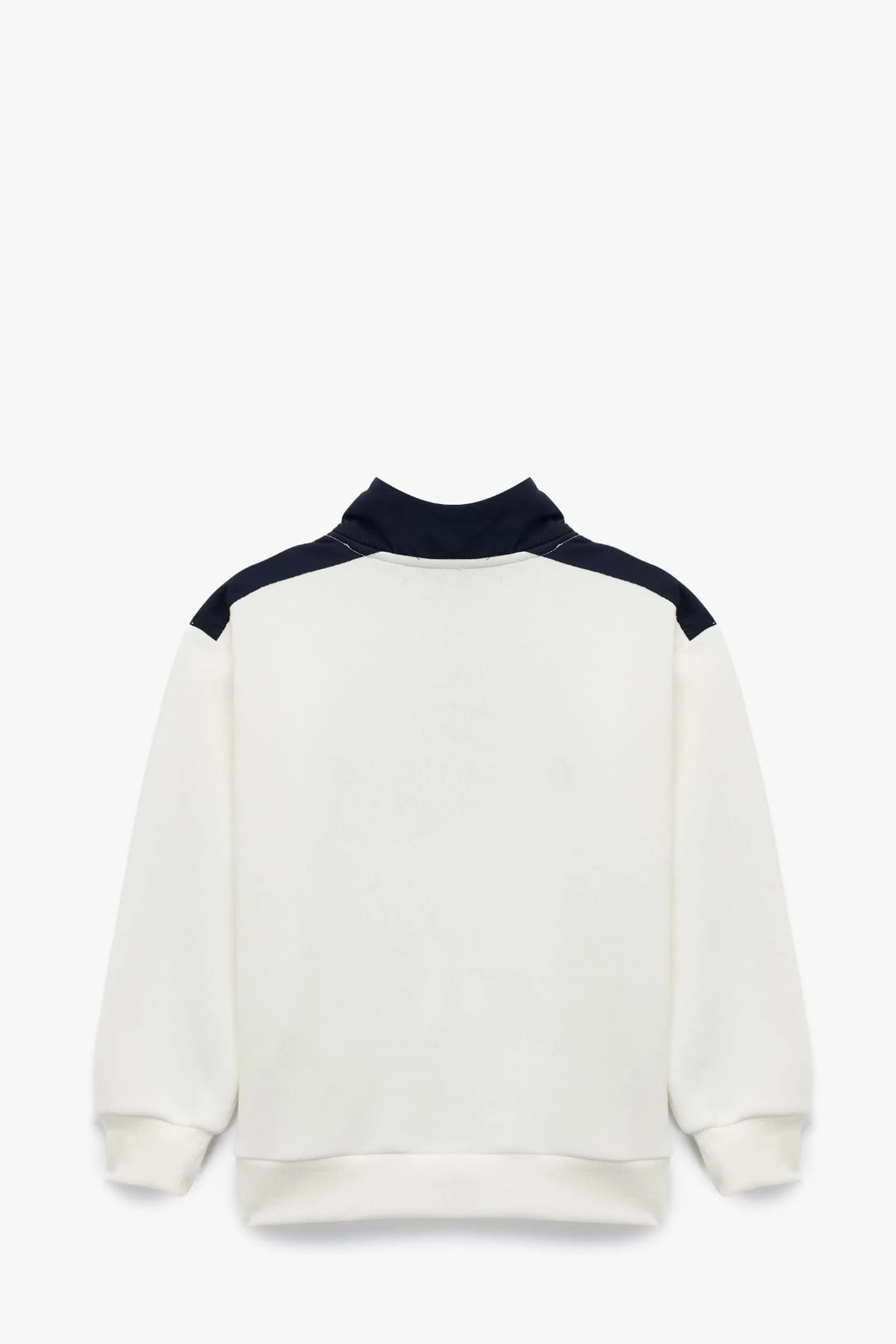 Uzun Kollu Renk Bloklu Baskılı Dik Yaka Yarım Fermuarlı Şardonlu Sweatshirt