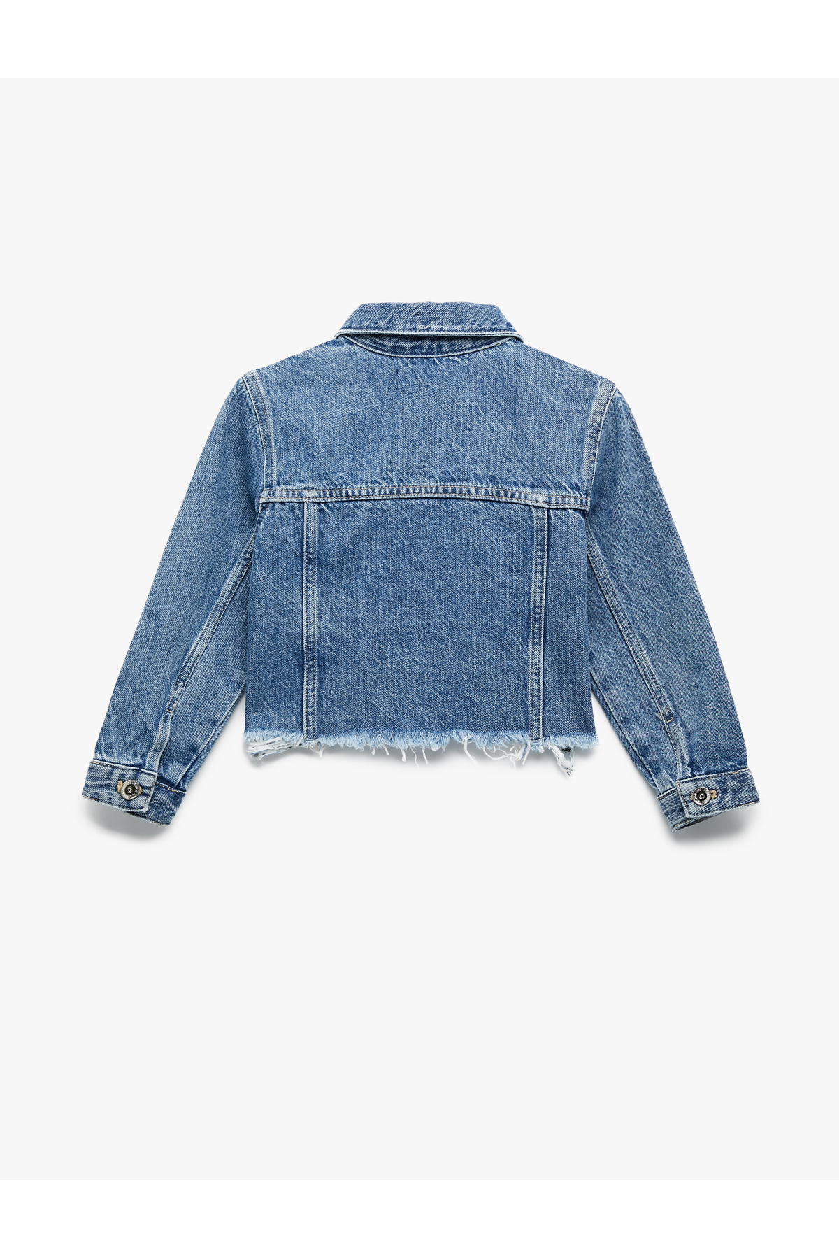 Uzun Kollu Taş Detaylı Cepli Pamuklu Denim Ceket
