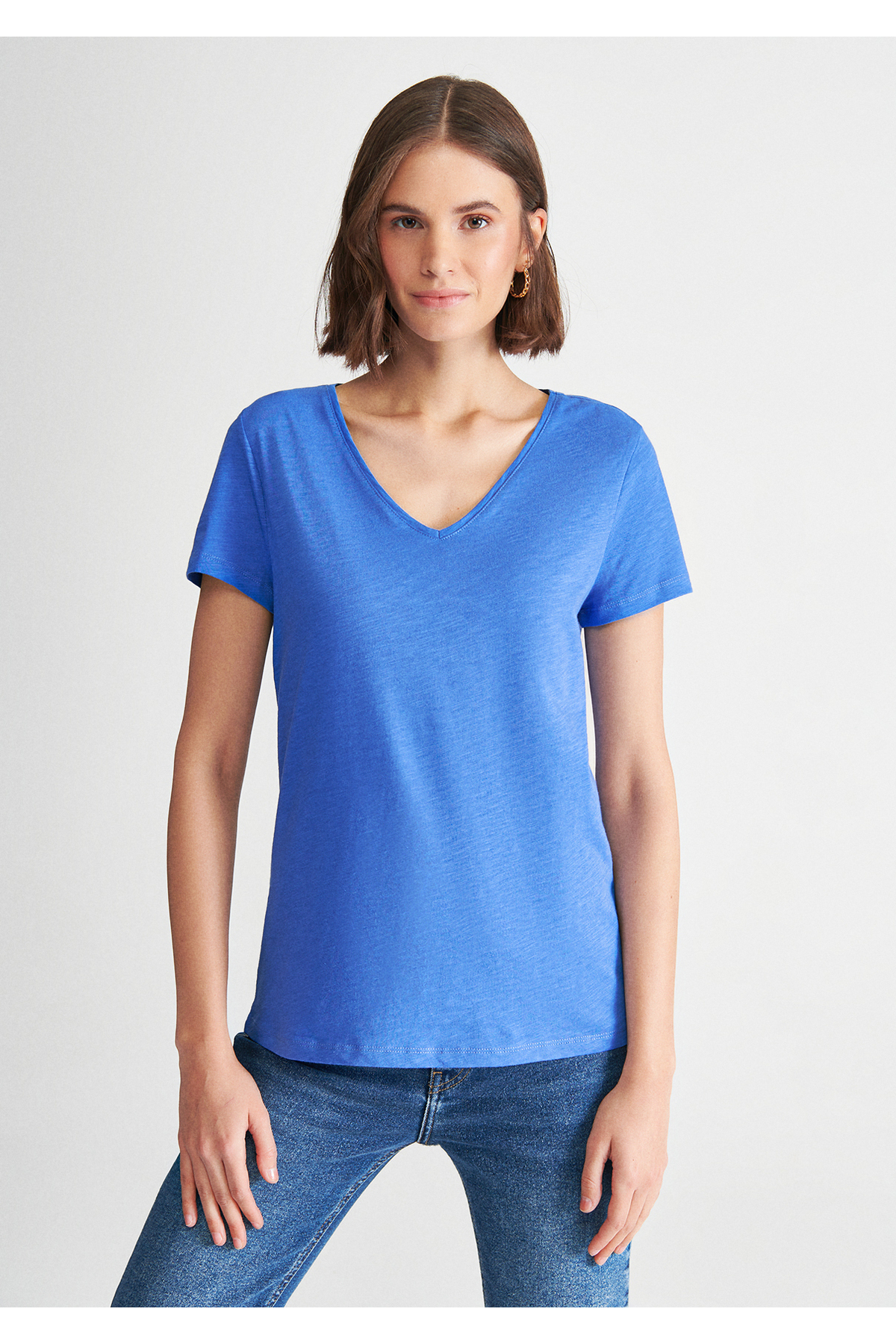 V Yaka Basic Tişört Slim Fit / Dar Kesim 168260-70616