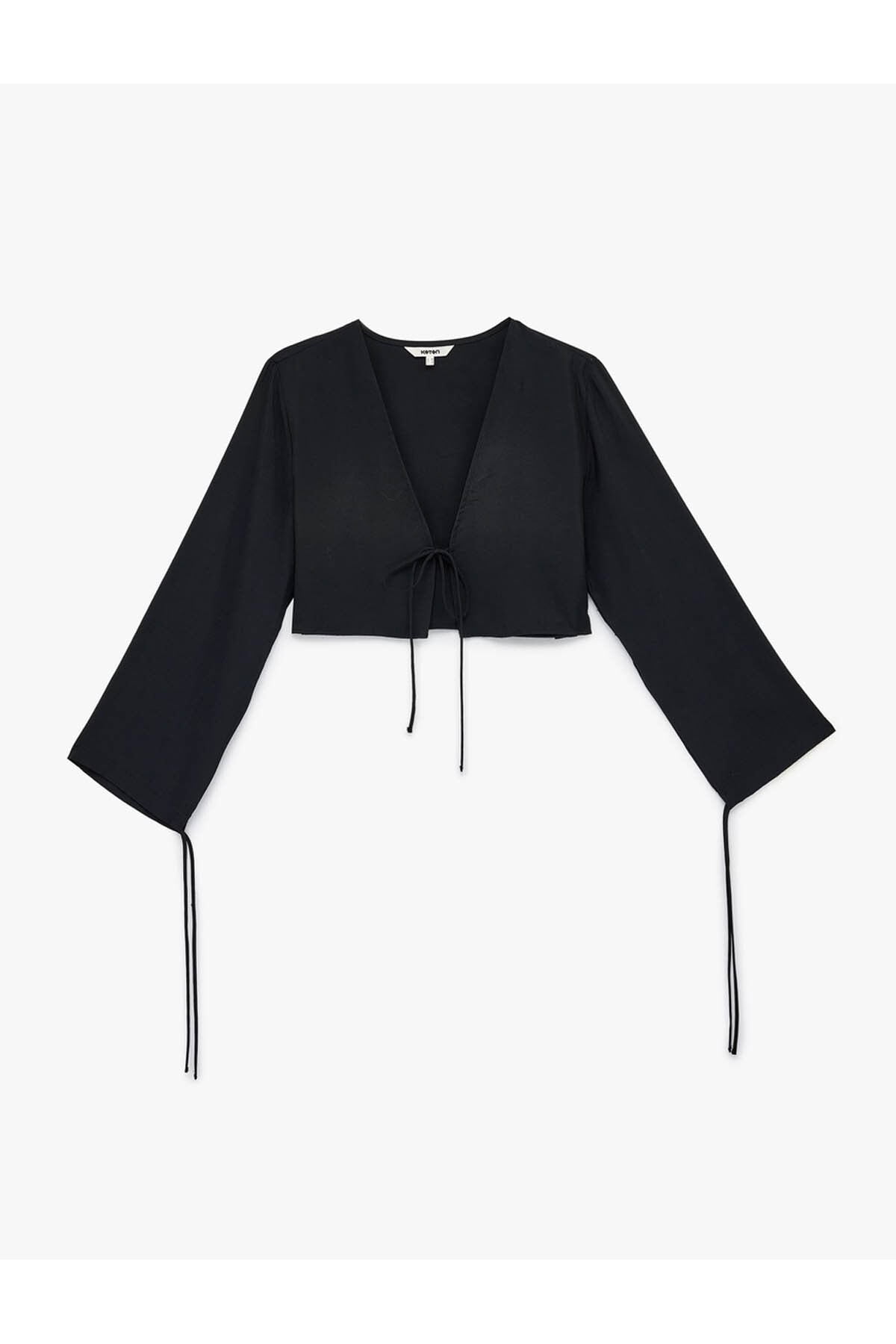 V Yaka Crop Siyah Kadın Bluz 6SAK60052PW