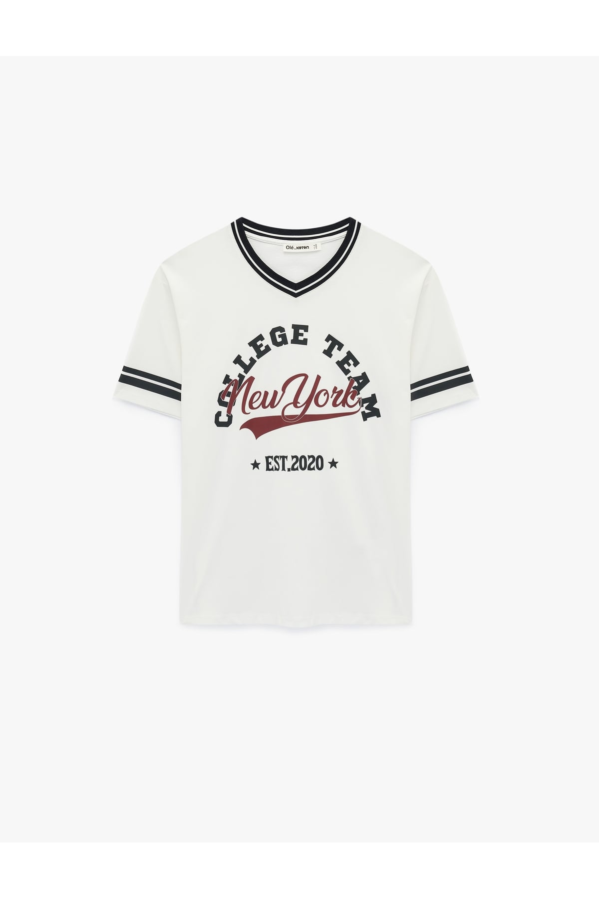 V Yaka Ekru Kadın T-Shirt 6SAL10044IK