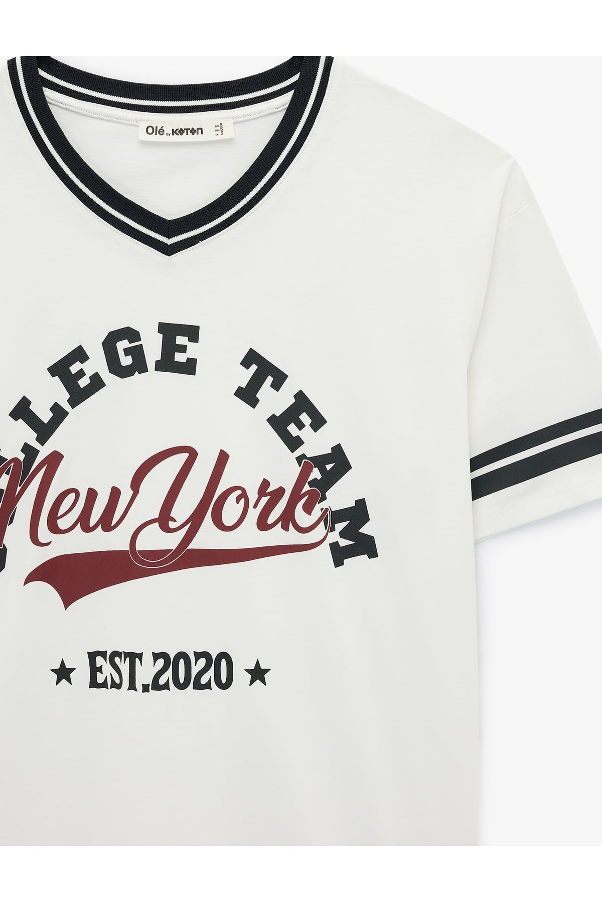 V Yaka Ekru Kadın T-Shirt 6SAL10044IK