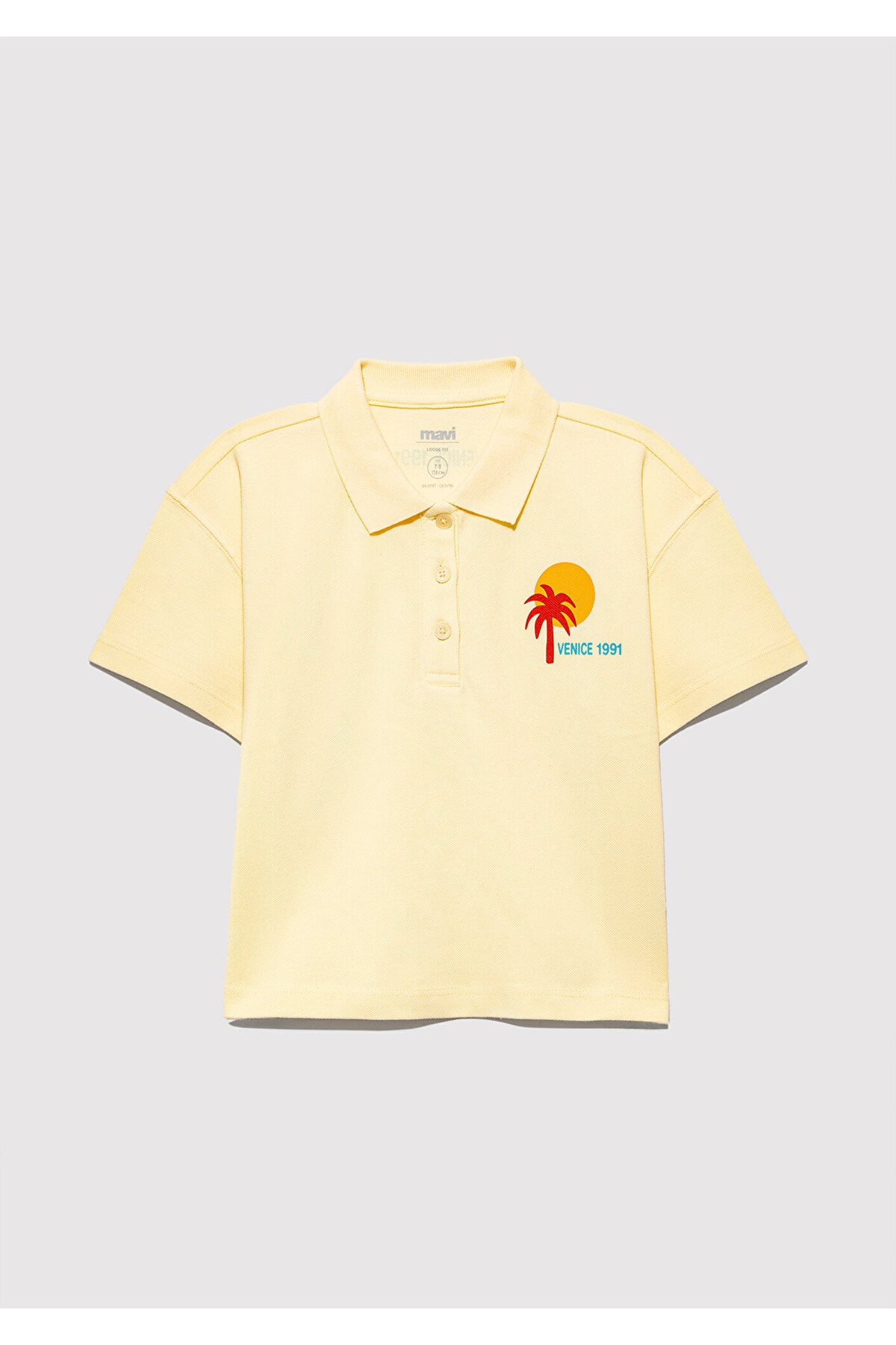 Venice 1991 Baskılı Sarı Polo Tişört Loose Fit / Bol Rahat Kesim 7610335-89143