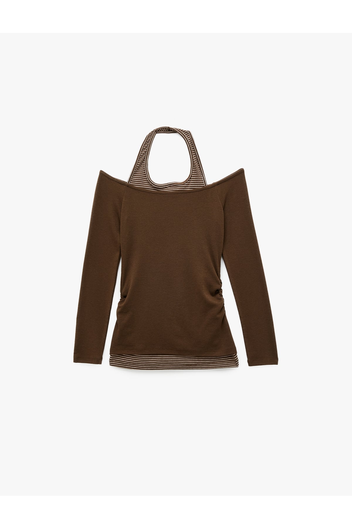 Viskon Karışımlı Slim Fit Uzun Kollu Halter Yaka Tişört