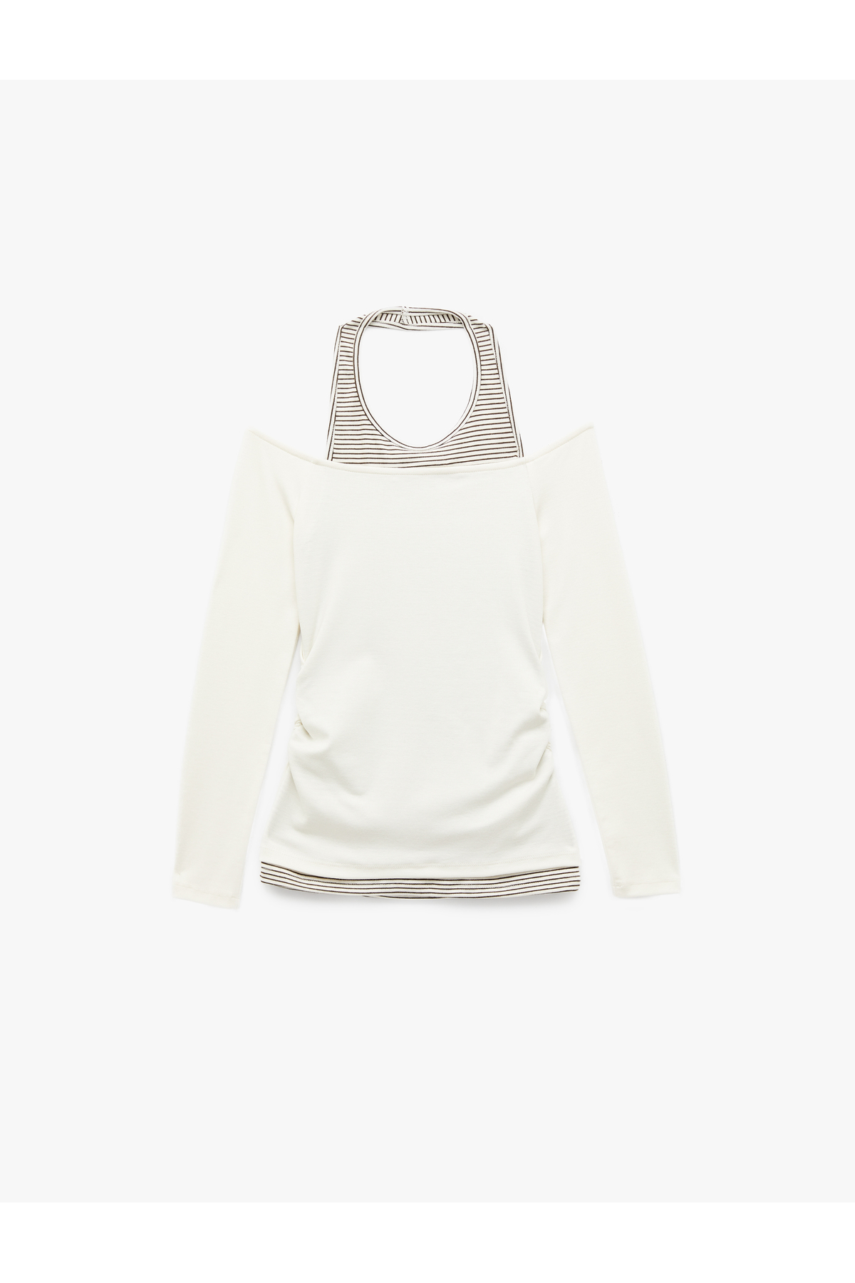 Viskon Karışımlı Slim Fit Uzun Kollu Halter Yaka Tişört