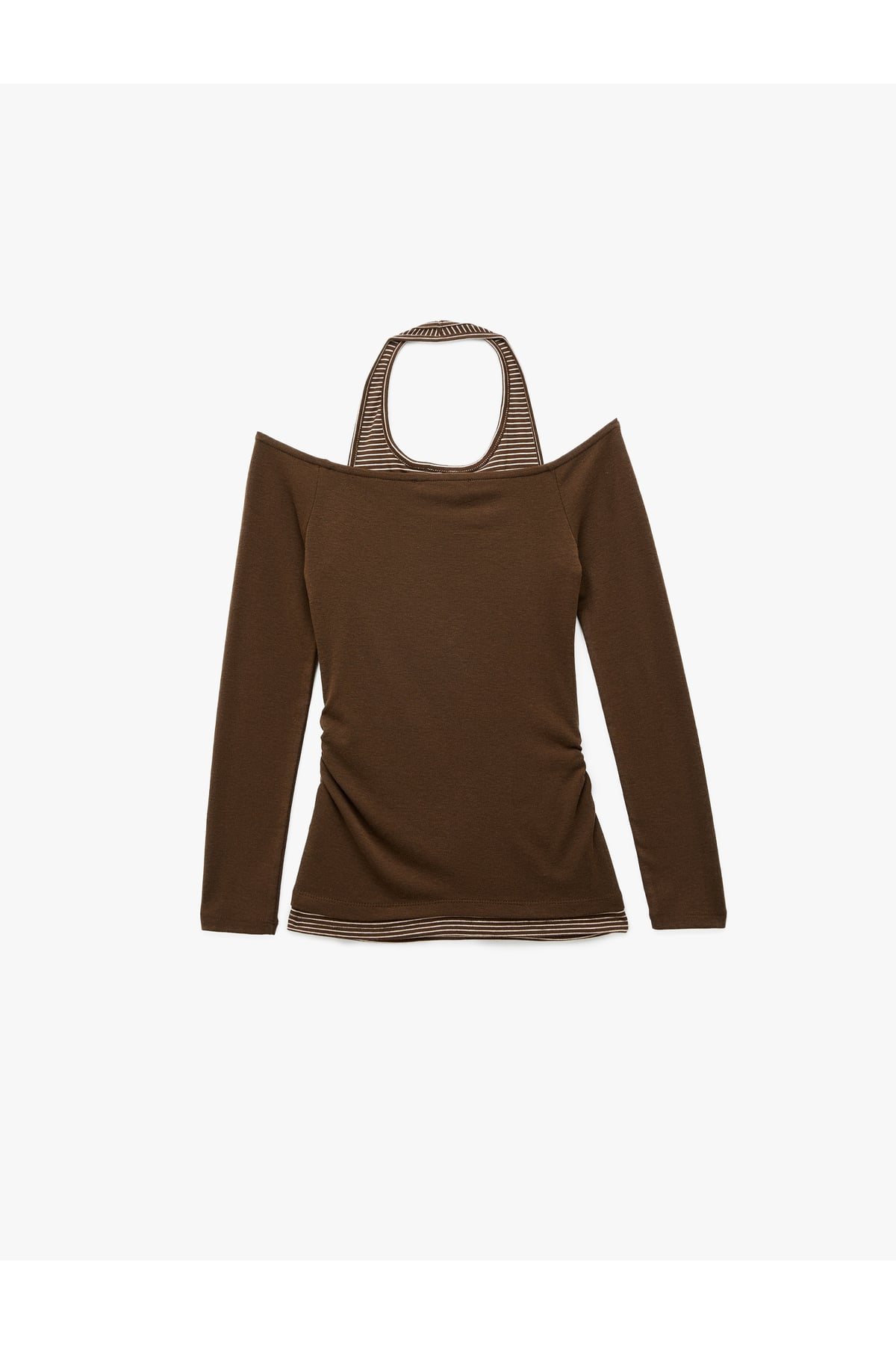 Viskon Karışımlı Slim Fit Uzun Kollu Halter Yaka Tişört