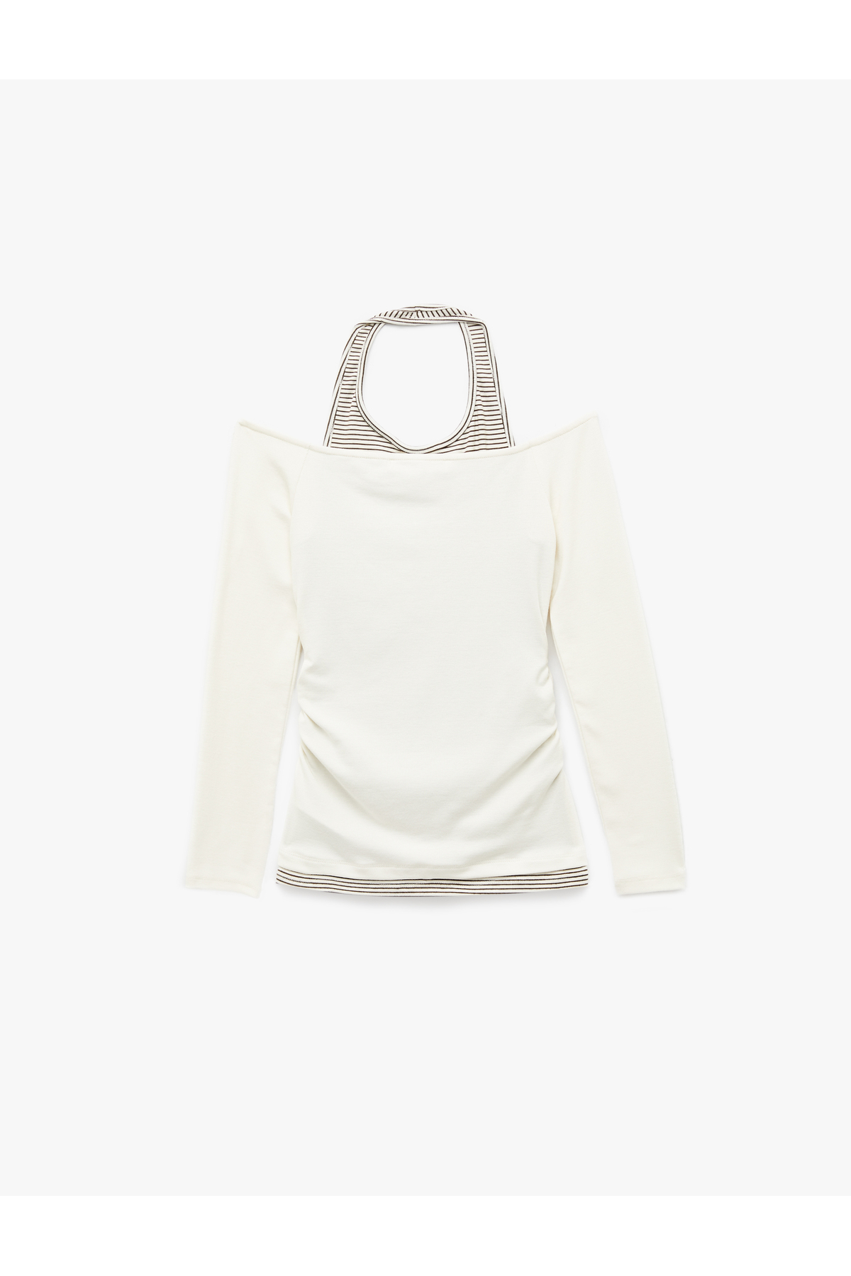 Viskon Karışımlı Slim Fit Uzun Kollu Halter Yaka Tişört