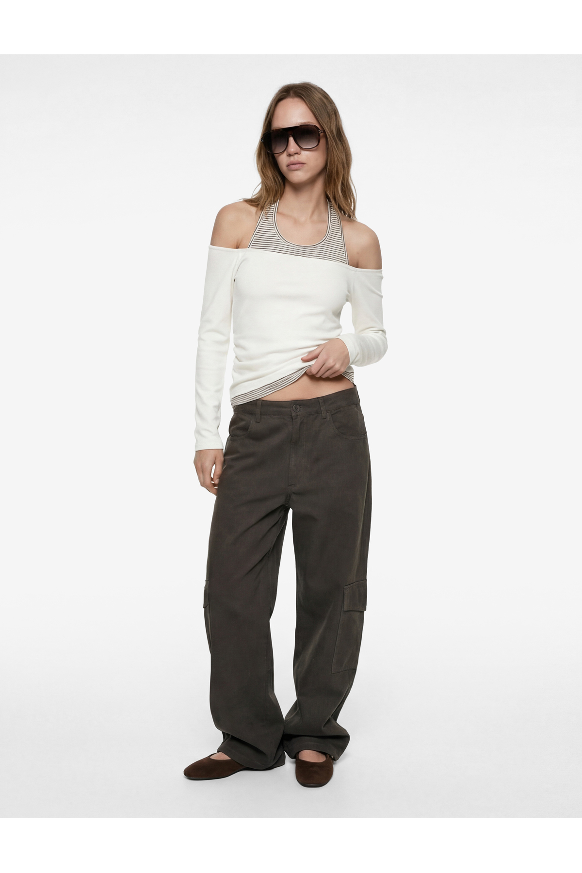 Viskon Karışımlı Slim Fit Uzun Kollu Halter Yaka Tişört