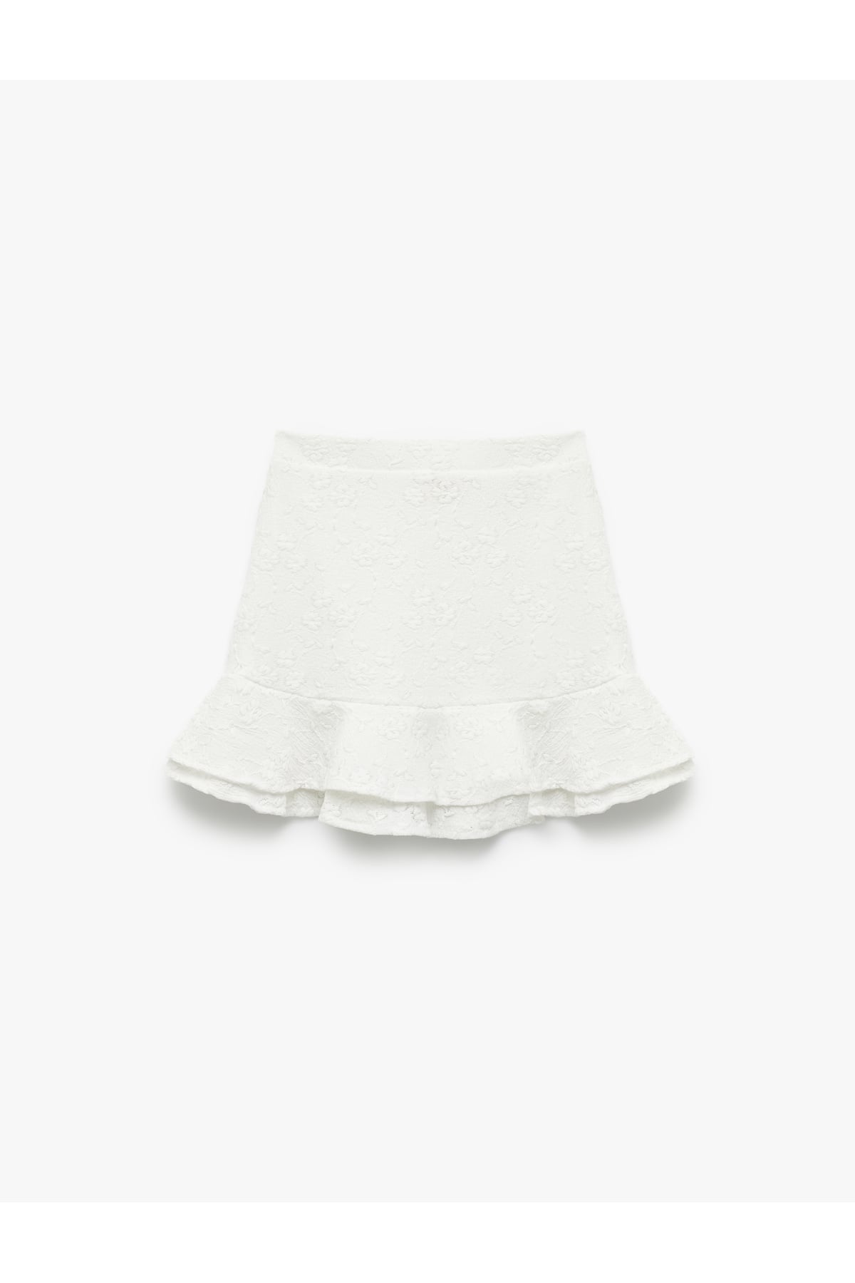 Volanlı Brodeli Beli Lastikli Mini Etek
