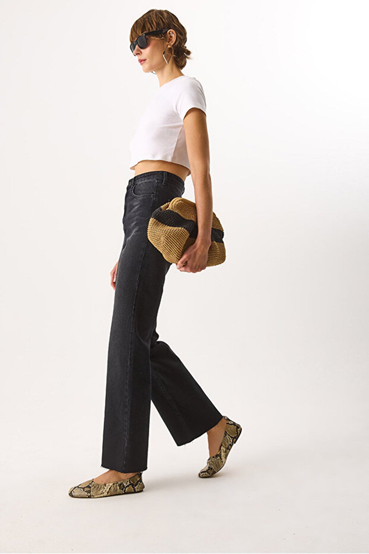 Wanda Ekstra Yüksek Bel Black Wide Leg Jean Pantolon-Black