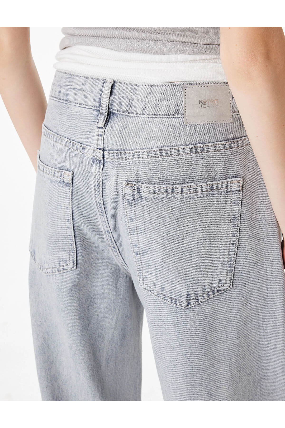 Wide Leg Taş Detaylı Gri Kadın Jean Pantolon 6SAL40006MD