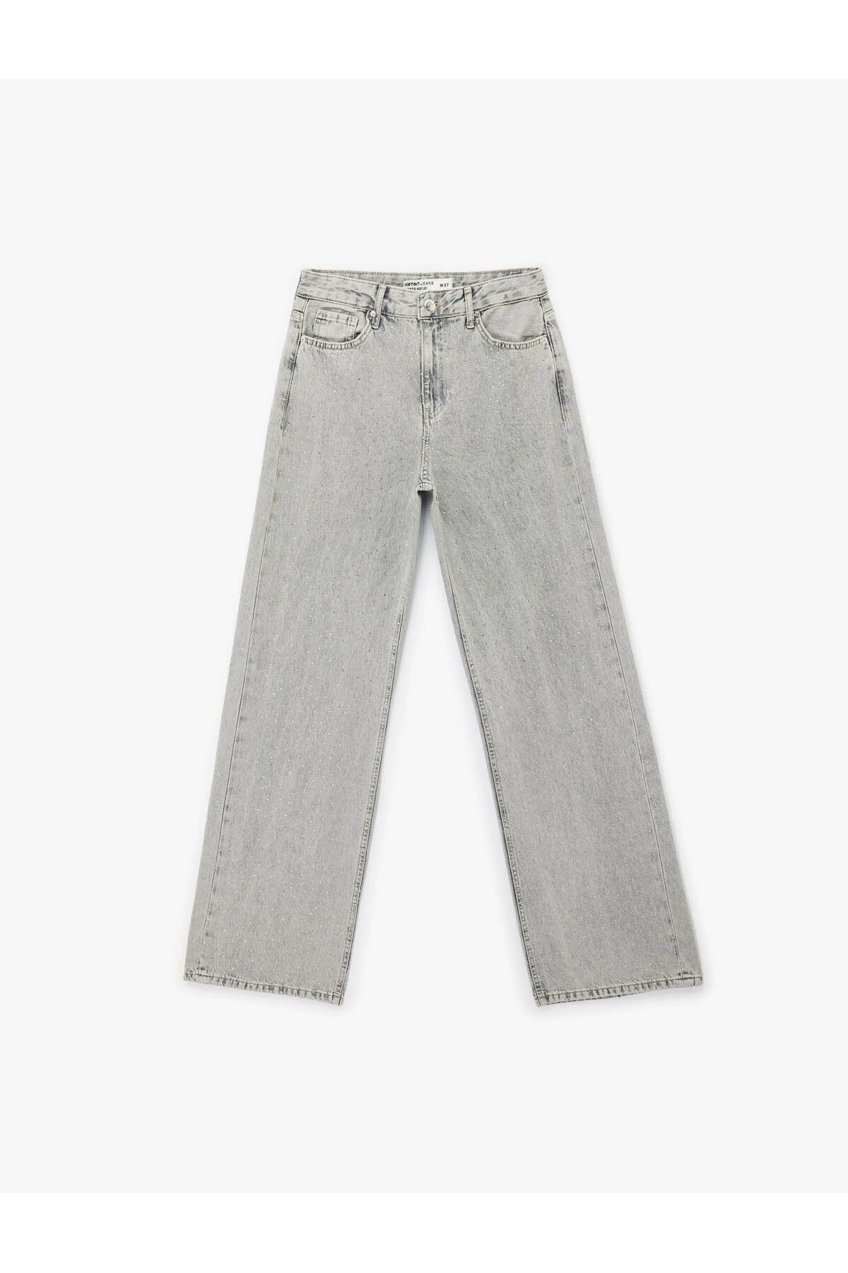 Wide Leg Taş Detaylı Gri Kadın Jean Pantolon 6SAL40006MD