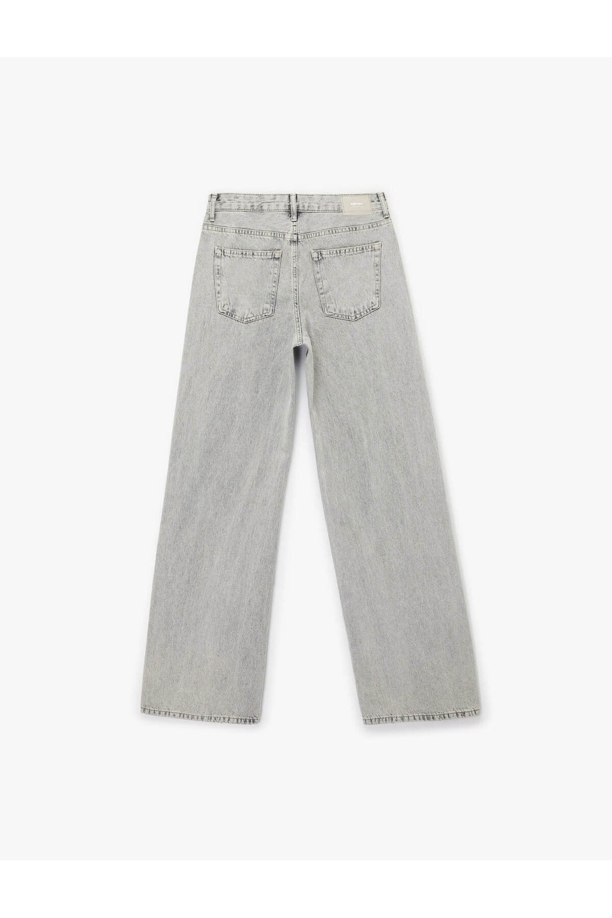 Wide Leg Taş Detaylı Gri Kadın Jean Pantolon 6SAL40006MD