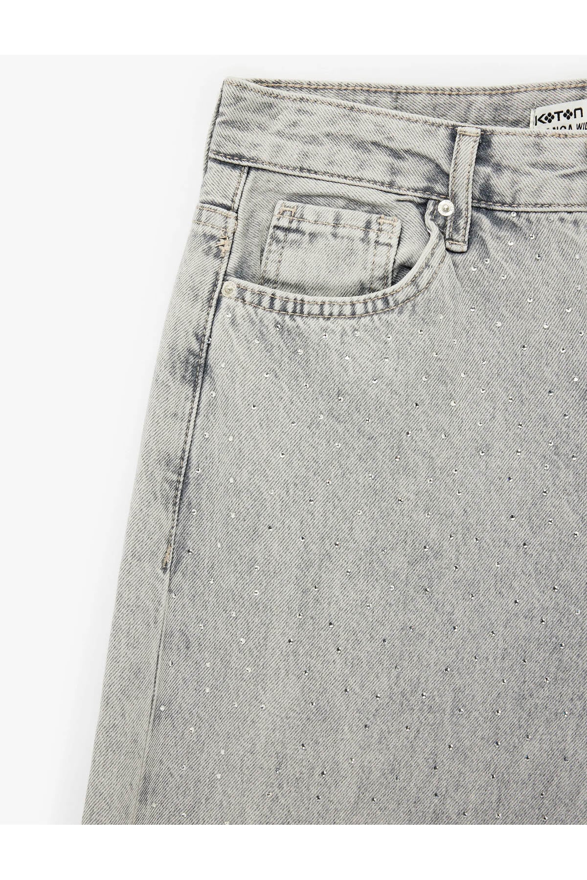 Wide Leg Taş Detaylı Gri Kadın Jean Pantolon 6SAL40006MD