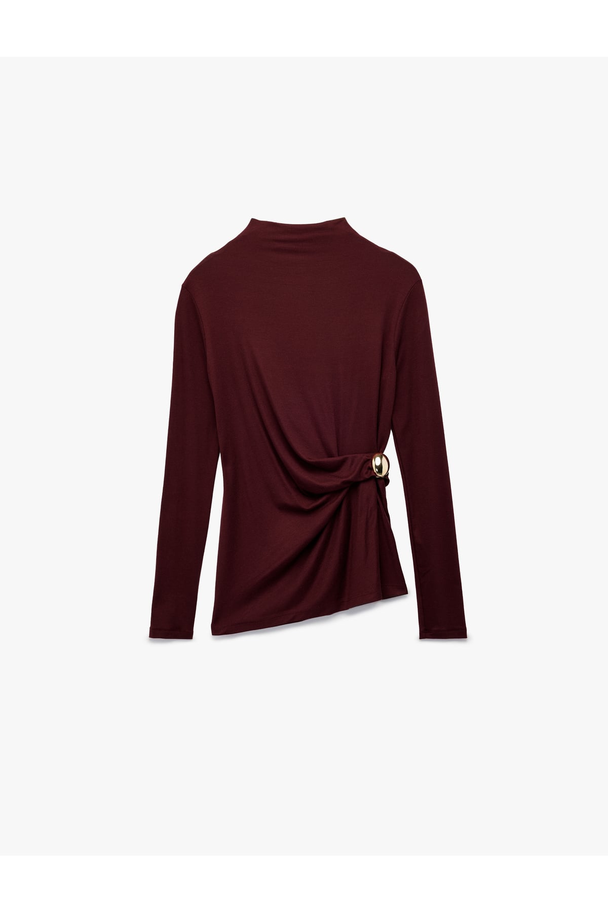X Melis Ağazat - Slim Fit Uzun Kollu Dik Yaka Aksesuar Detaylı Tişört