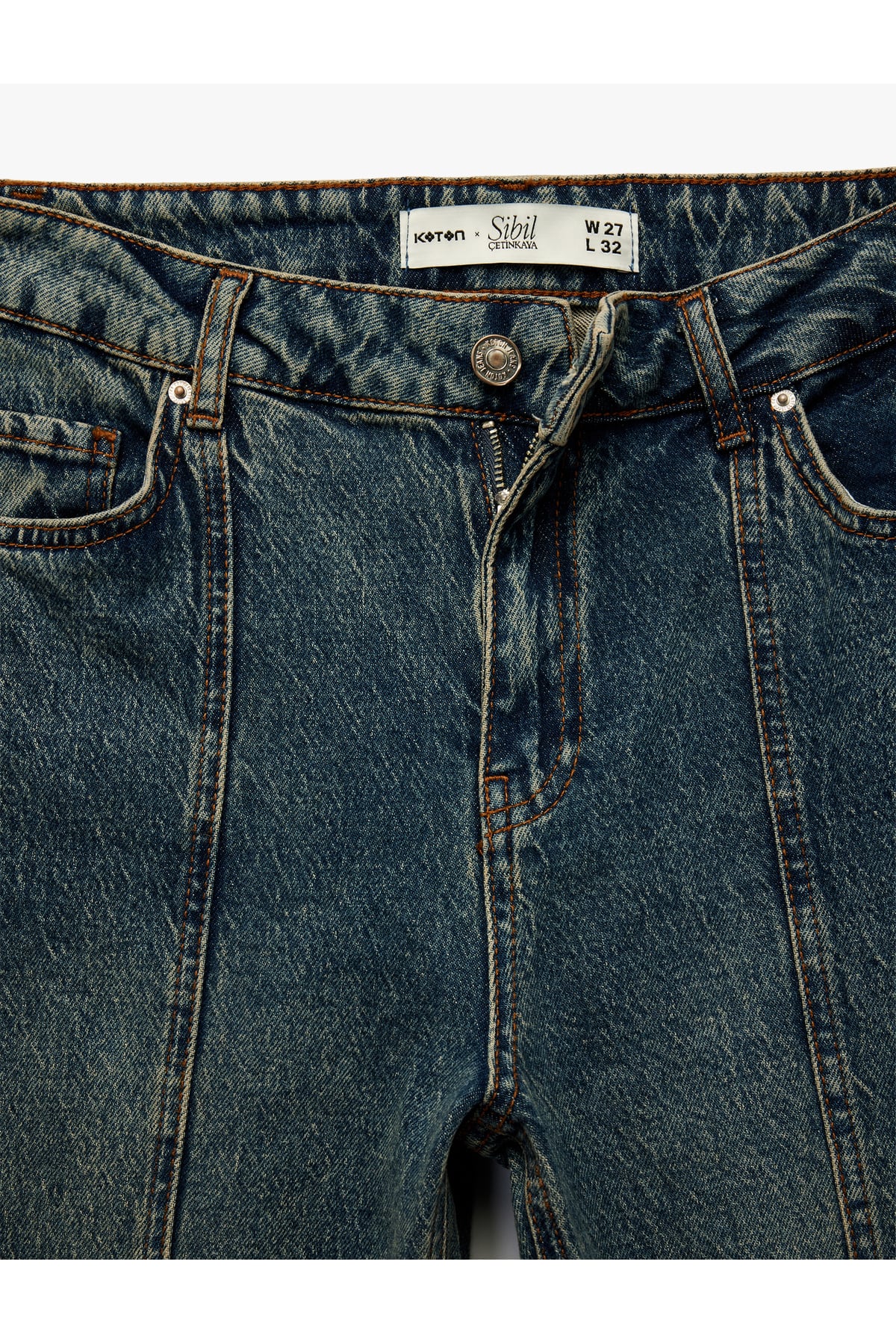 X Sibil Çetinkaya - Dar Kesim Nervürlü İspanyol Paça Jean Pantolon - Flare Jeans