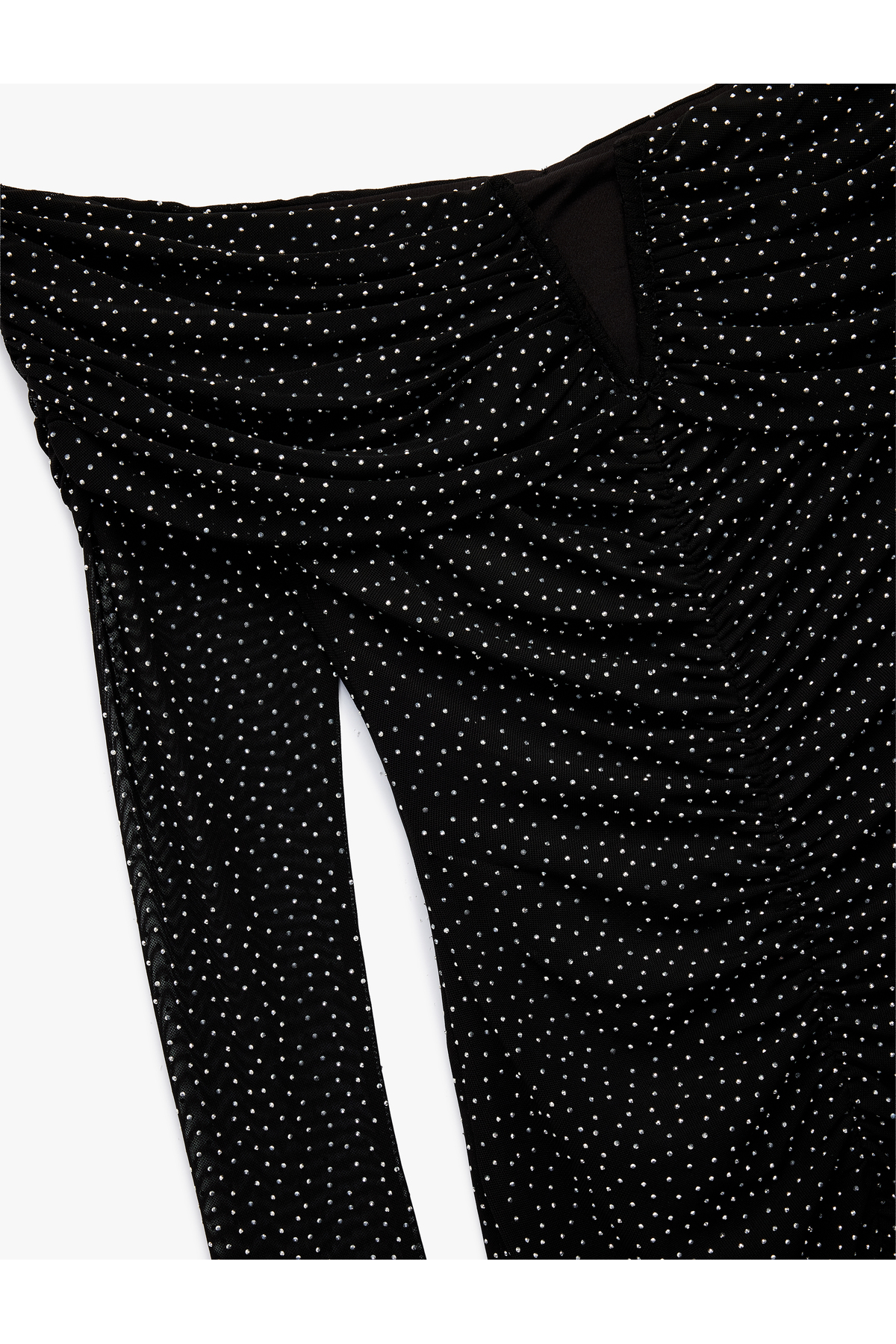 X Sibil Çetinkaya - Kayık Yaka Uzun Kollu Taşlı Bodycon Mini Abiye Elbise