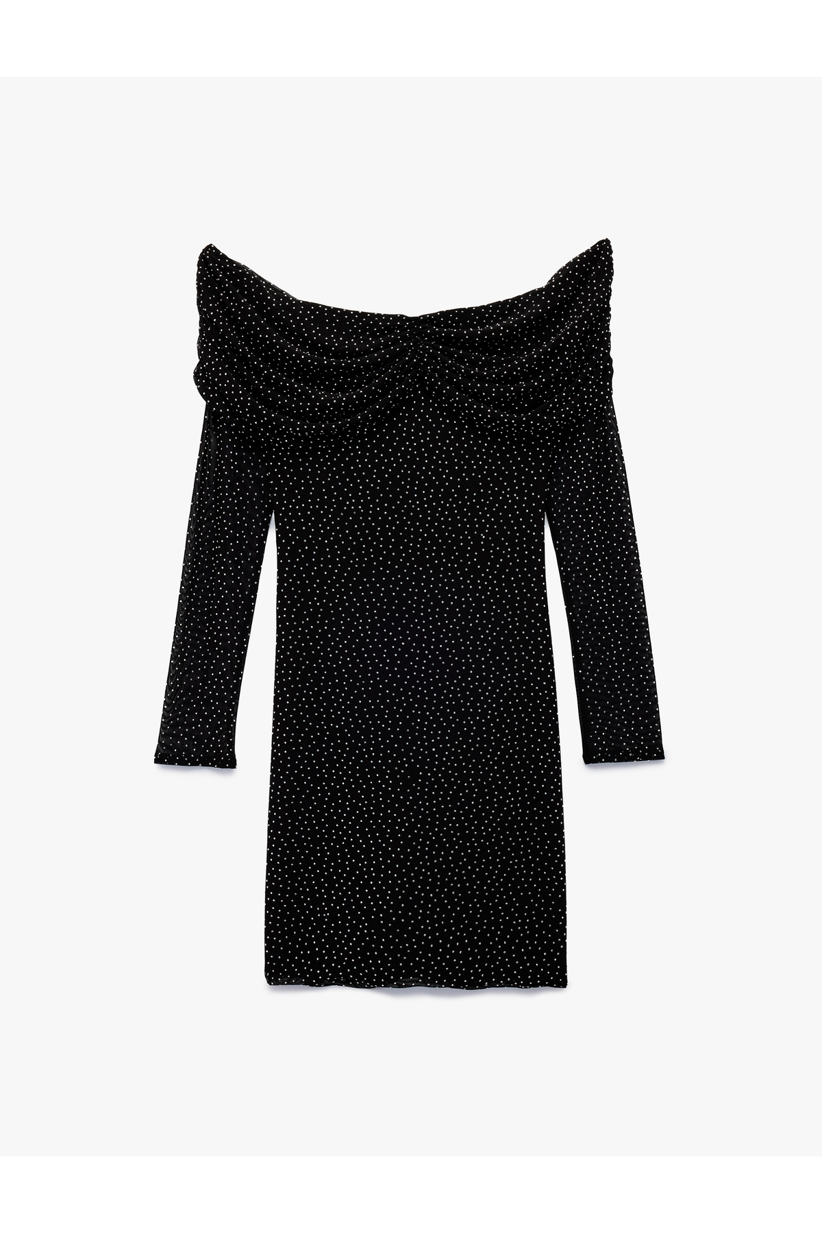 X Sibil Çetinkaya - Kayık Yaka Uzun Kollu Taşlı Bodycon Mini Abiye Elbise