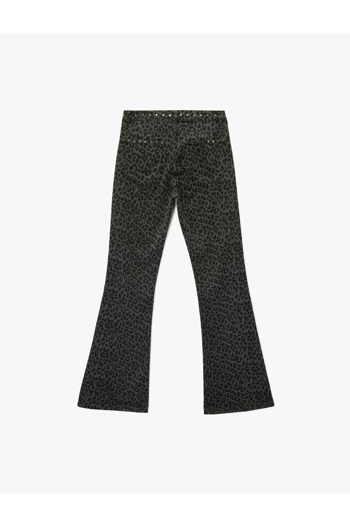 X Sibil Çetinkaya - Leopar Desenli Metal Aksesuarlı İspanyol Paça Jean Pantolon - Flare Jeans