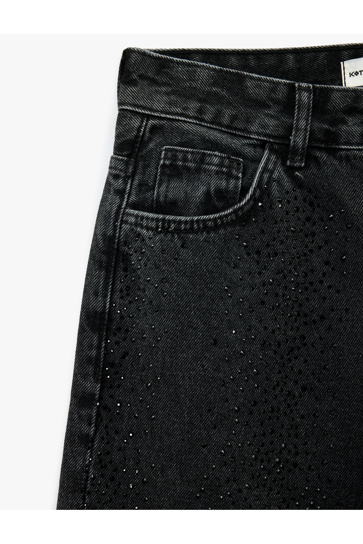 X Sibil Çetinkaya - Taş Detaylı Çıtçıt Düğmeli Bol Paça Jean Pantolon - Loose Straight Fit