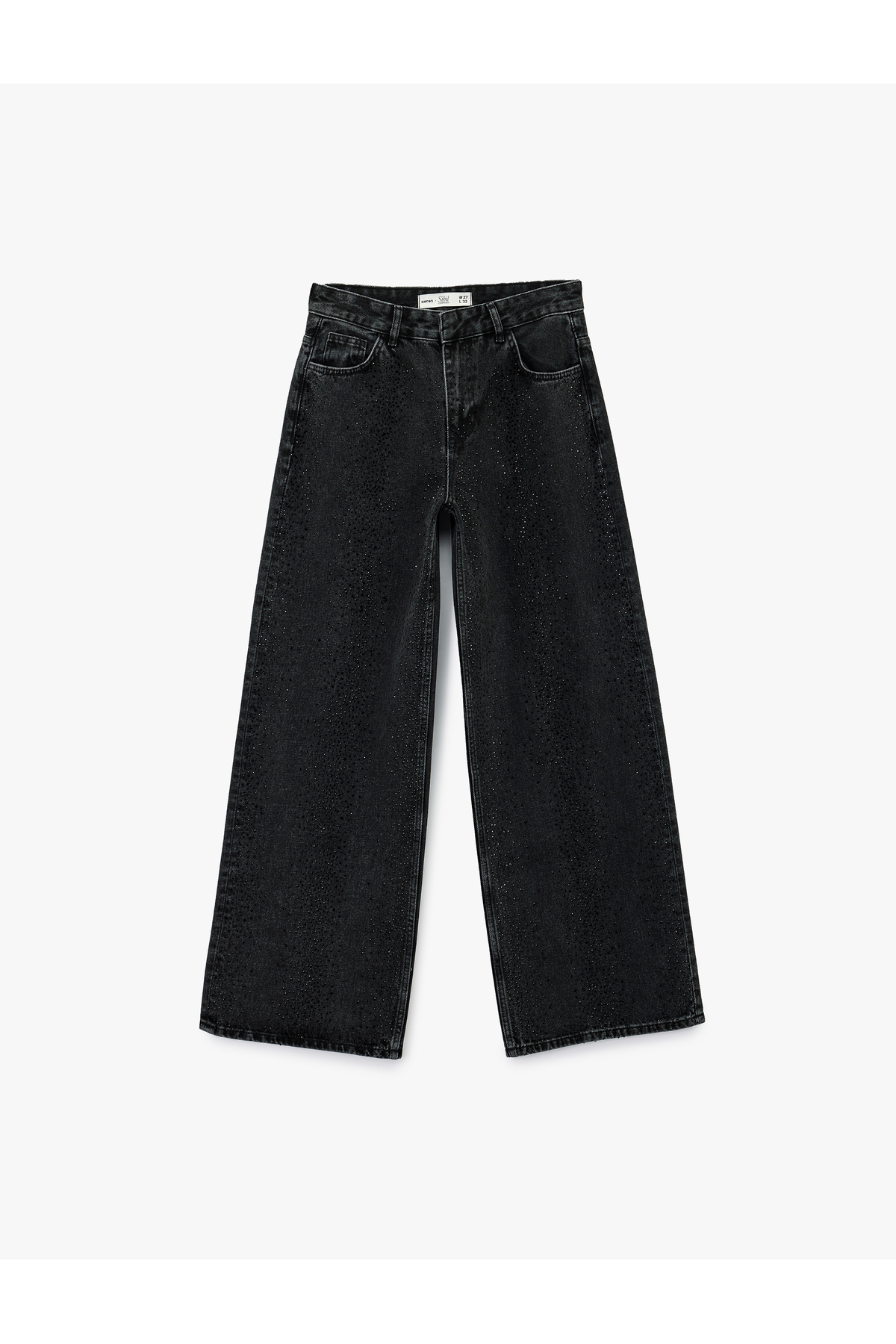 X Sibil Çetinkaya - Taş Detaylı Çıtçıt Düğmeli Bol Paça Jean Pantolon - Loose Straight Fit