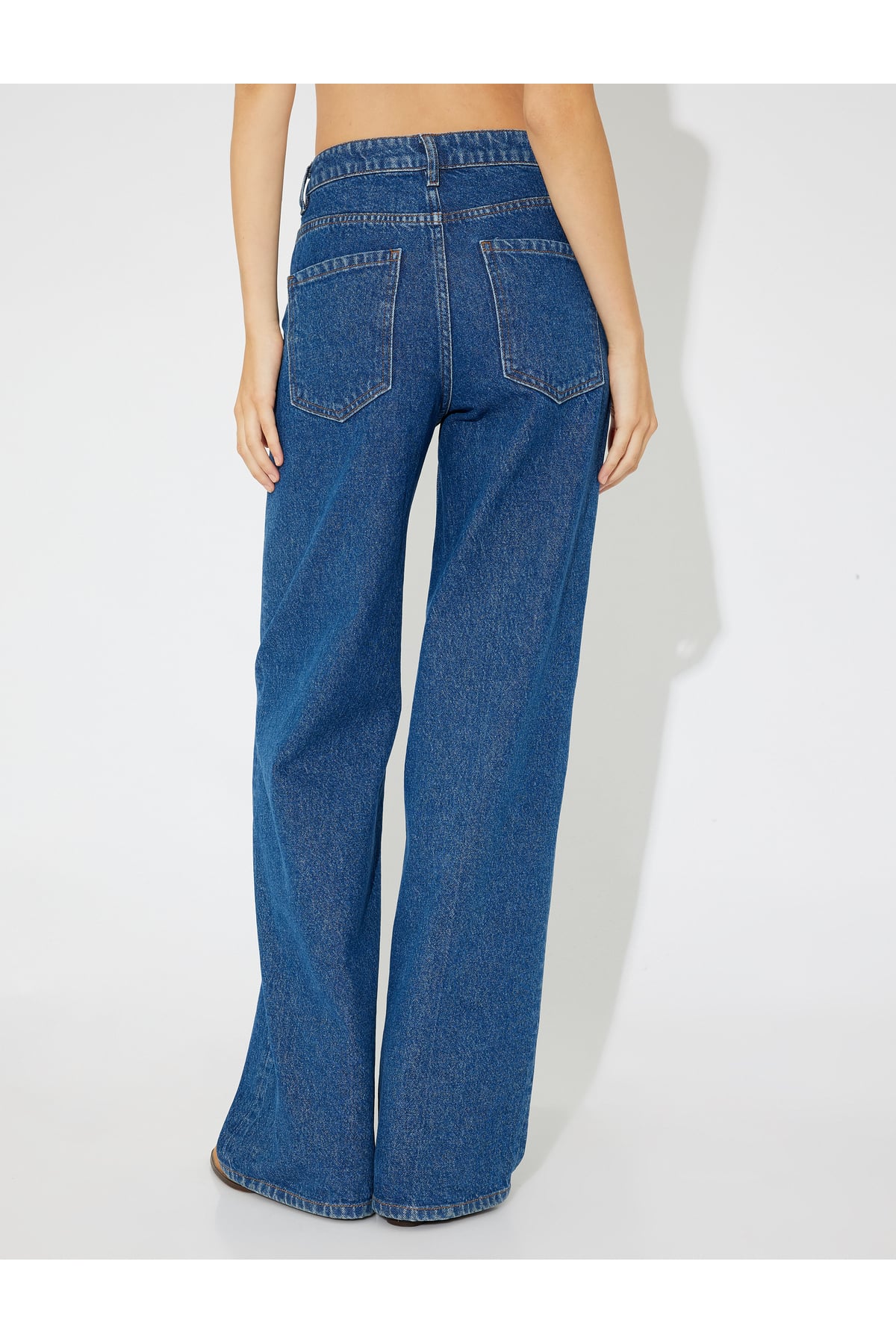 X Zeynep Bastık - Bol Paça Denim Pantolon Düğmeli Cepli Standart Bel