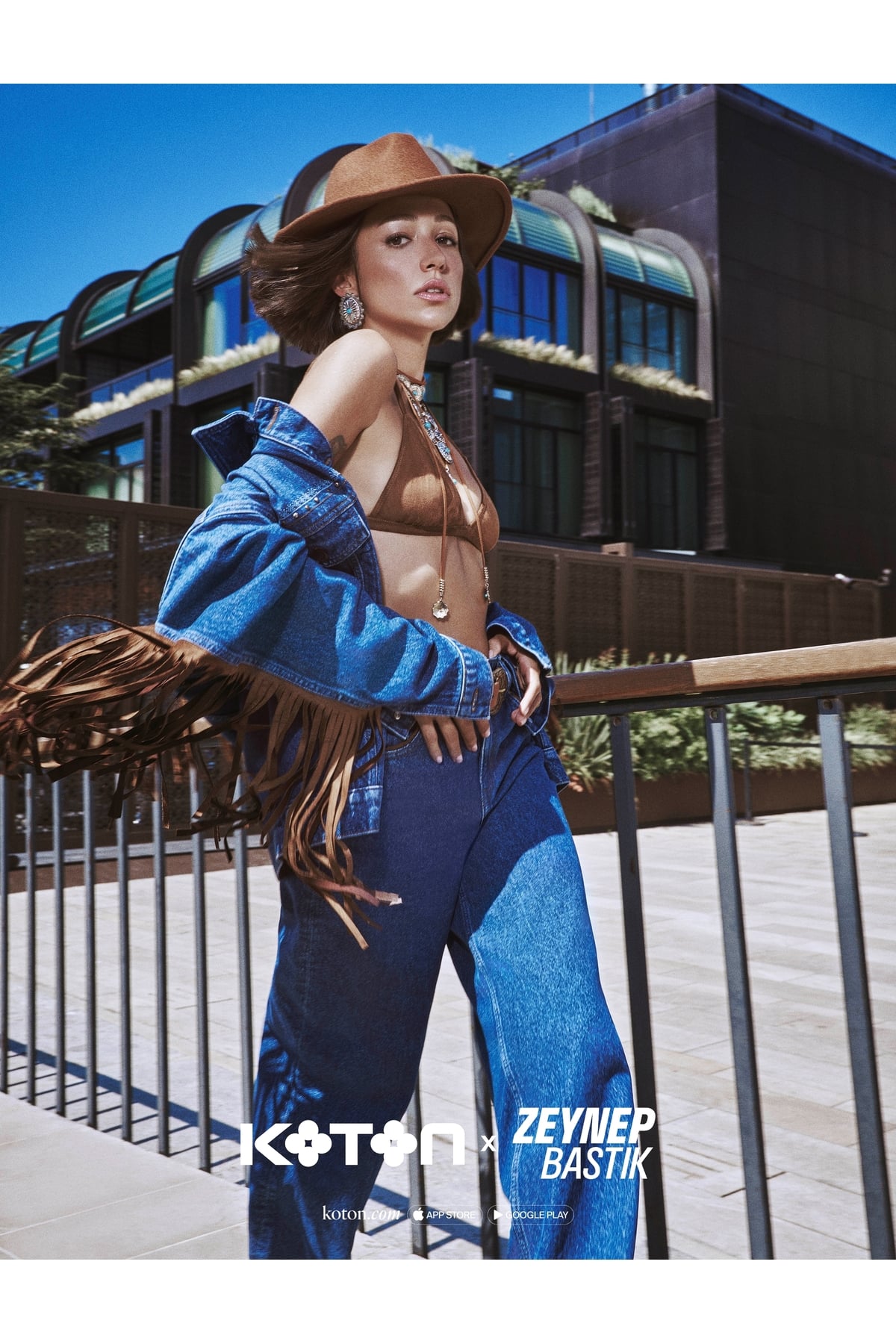 X Zeynep Bastık - Bol Paça Denim Pantolon Düğmeli Cepli Standart Bel