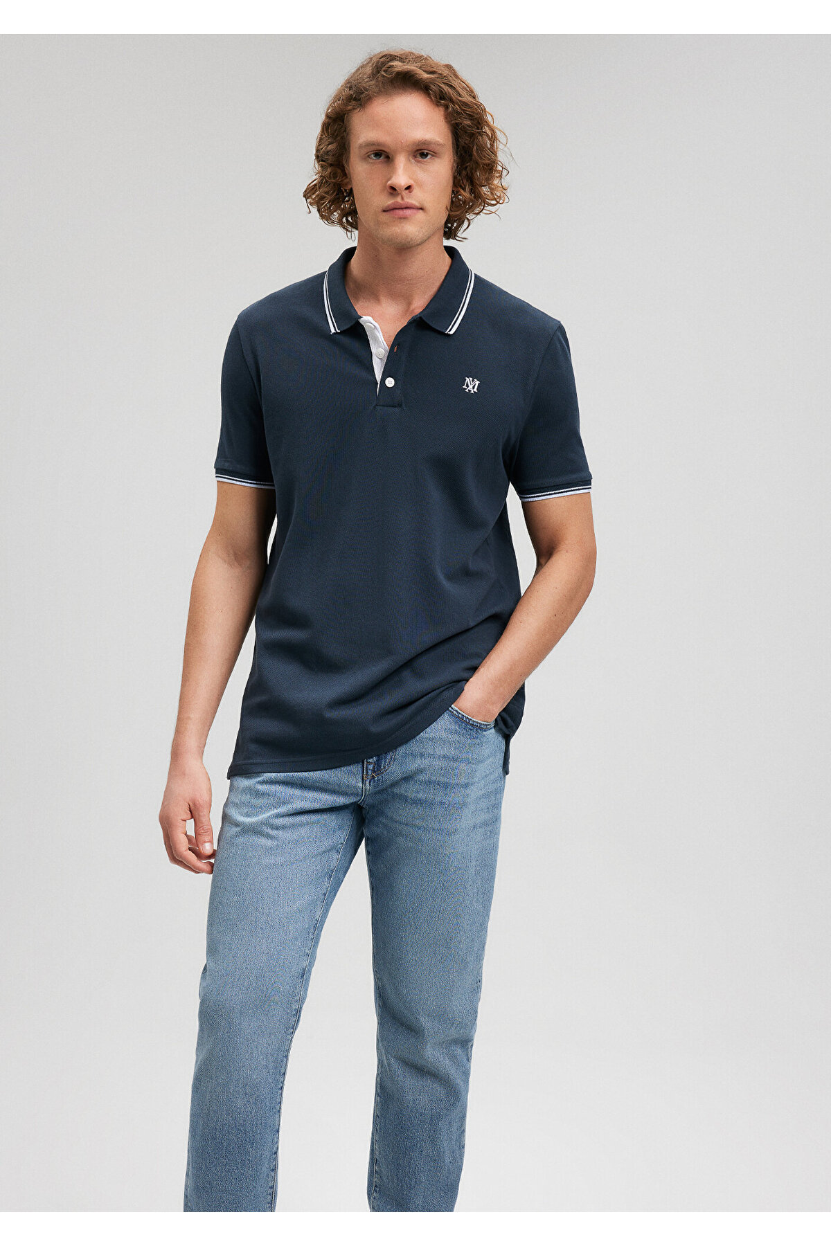 Yaka Detaylı Lacivert Polo Tişört Slim Fit / Dar Kesim 064164-28417