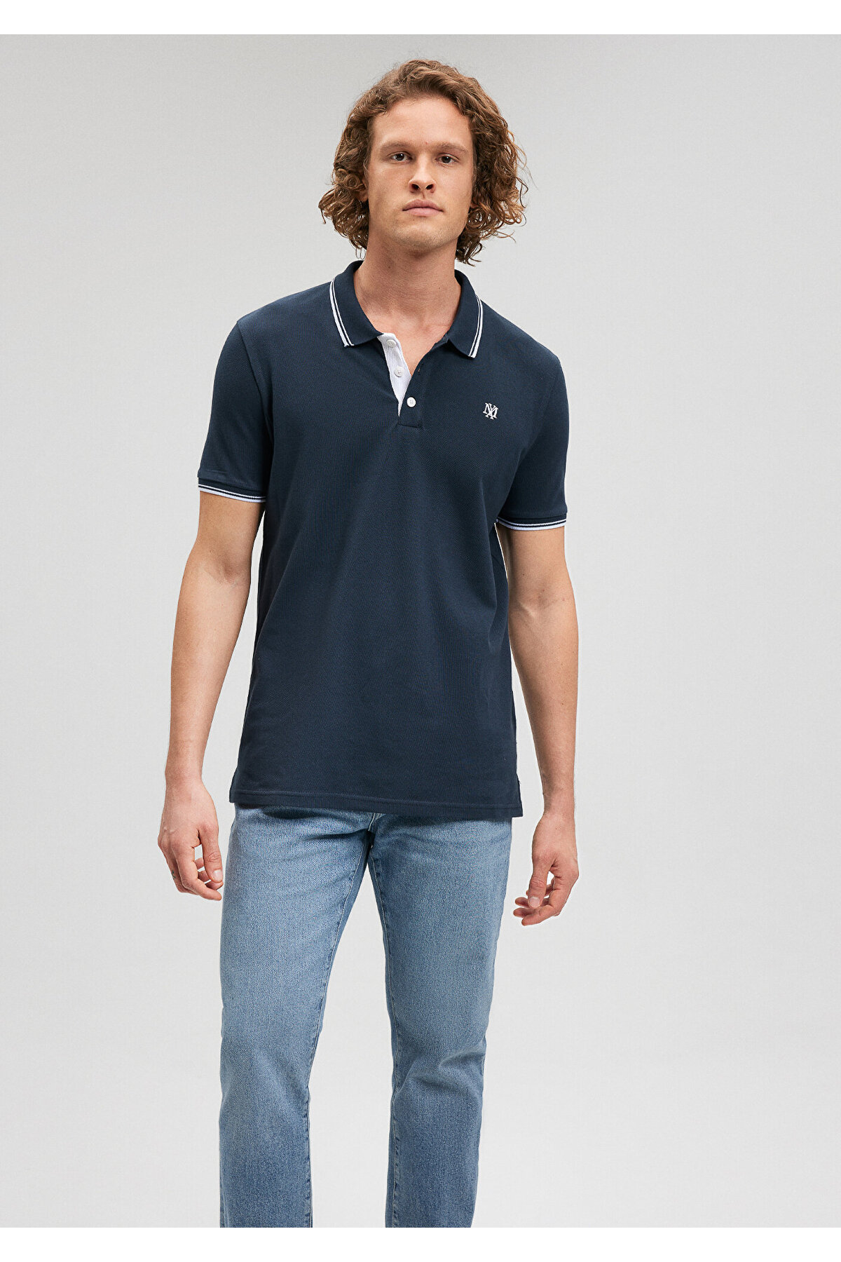 Yaka Detaylı Lacivert Polo Tişört Slim Fit / Dar Kesim 064164-28417