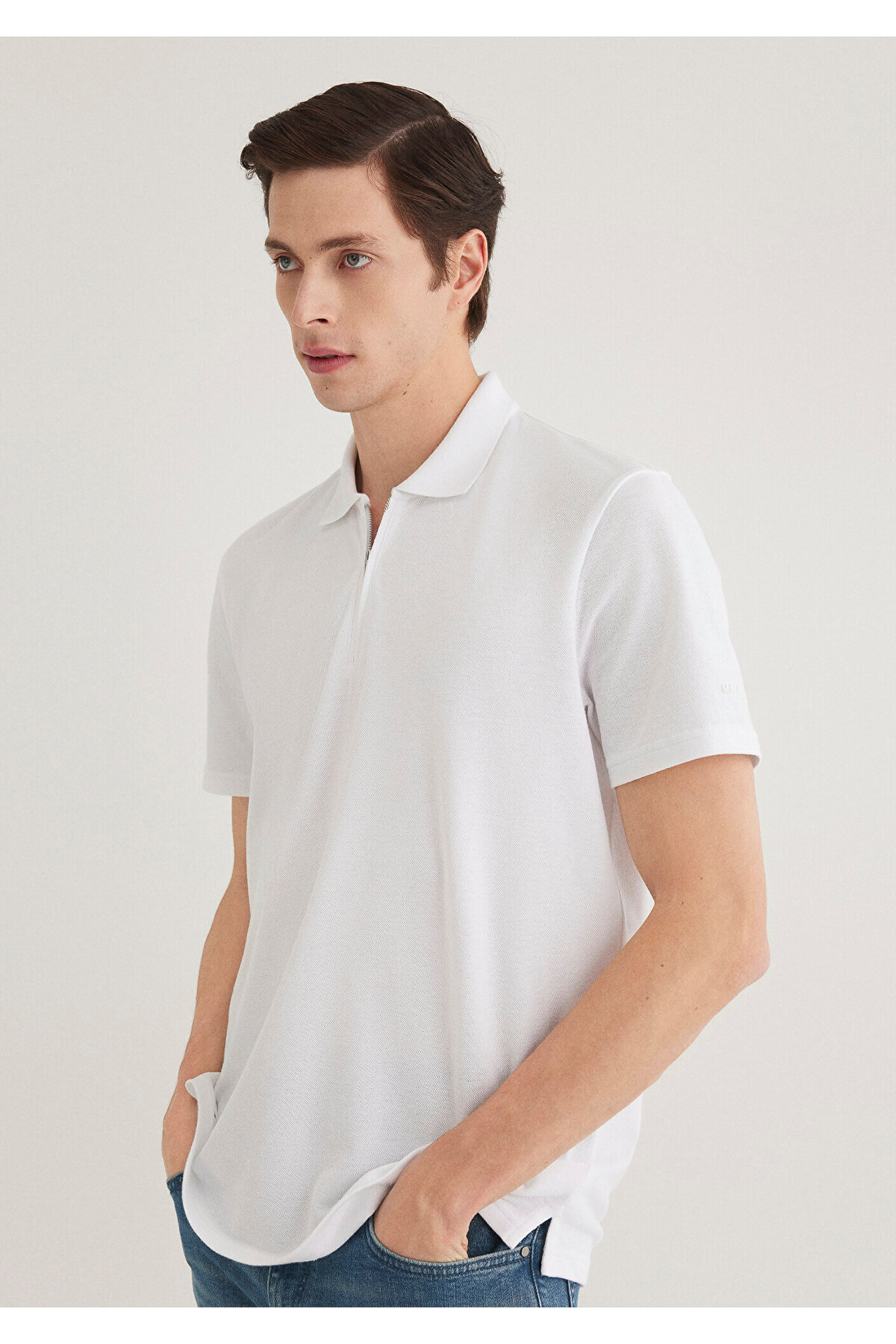 Yarı Fermuarlı Beyaz Polo Tişört Regular Fit / Normal Kesim 0612525-620