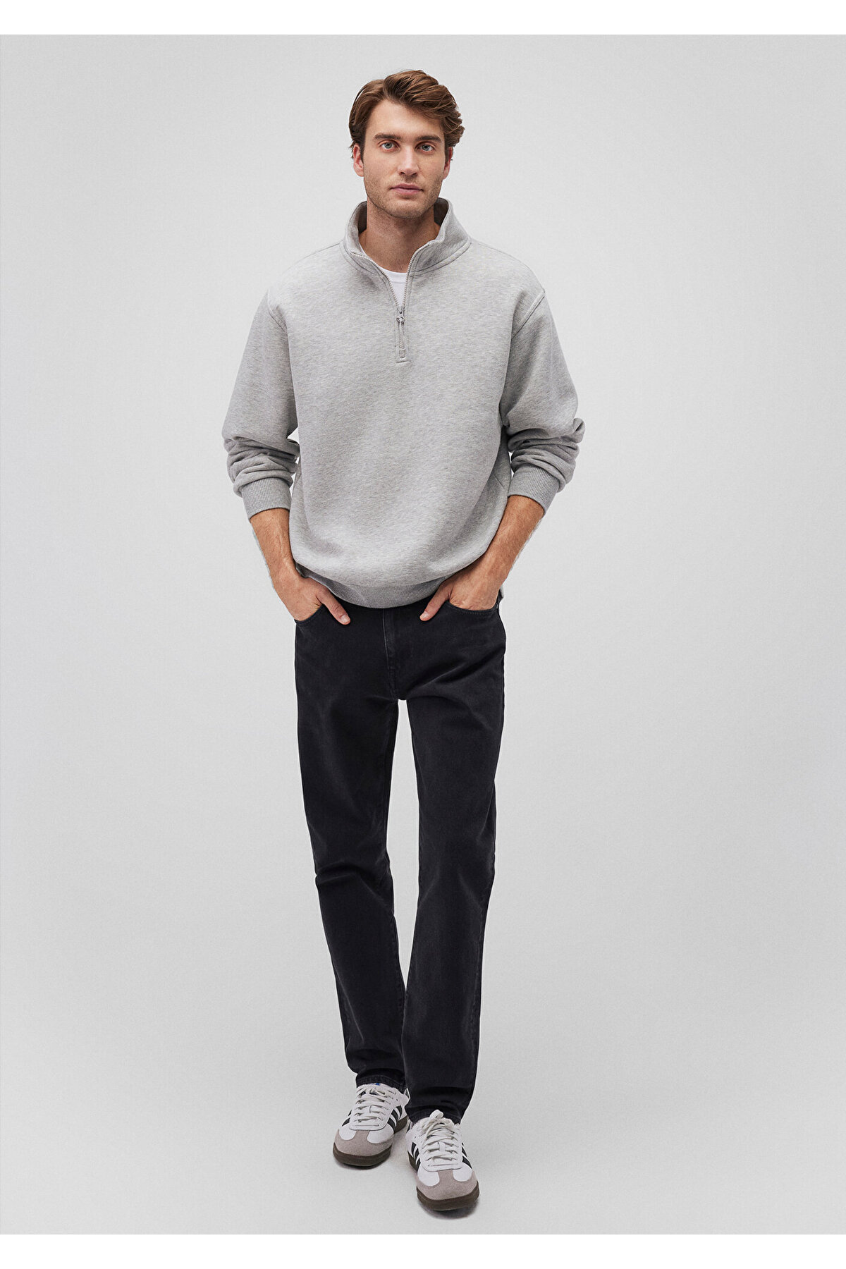 Yarı Fermuarlı Gri Basic Sweatshirt 0S10278-80196