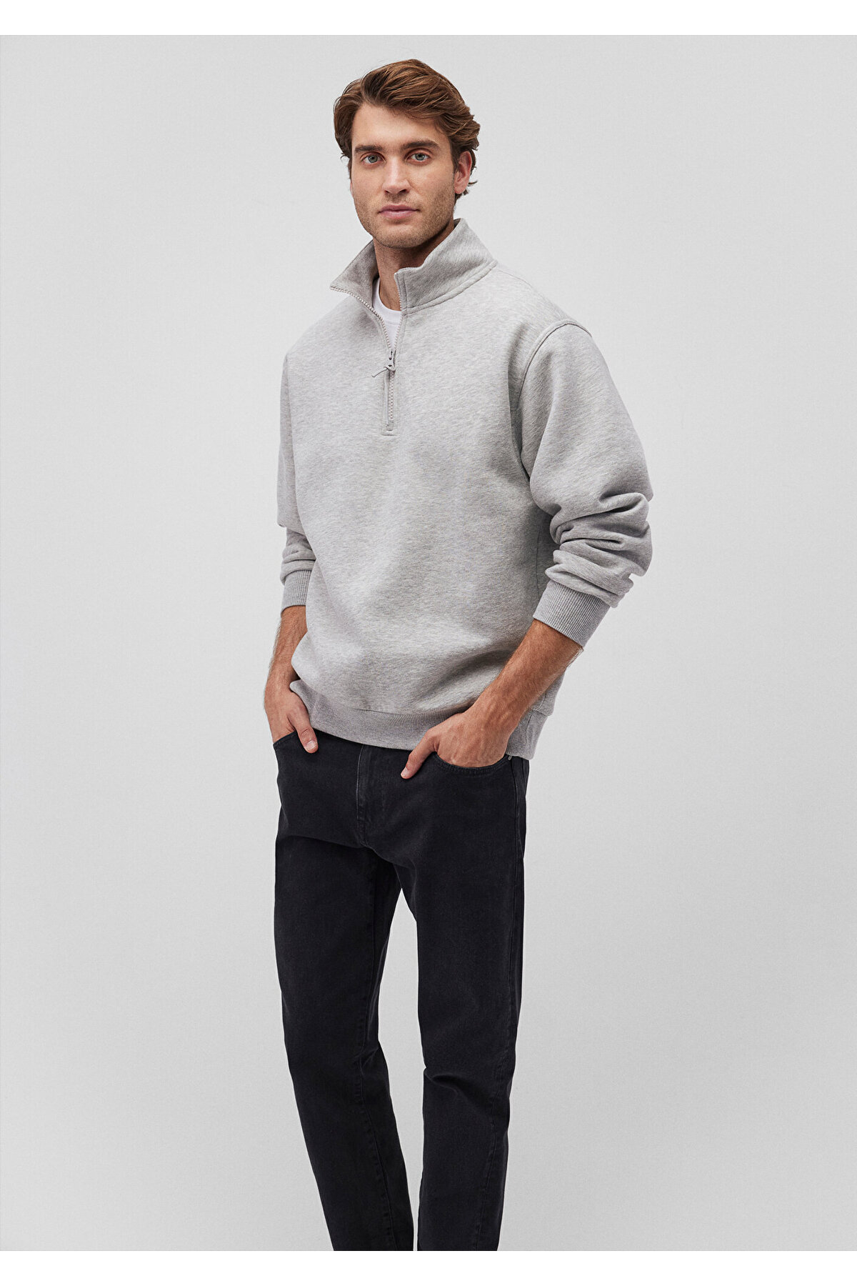 Yarı Fermuarlı Gri Basic Sweatshirt 0S10278-80196