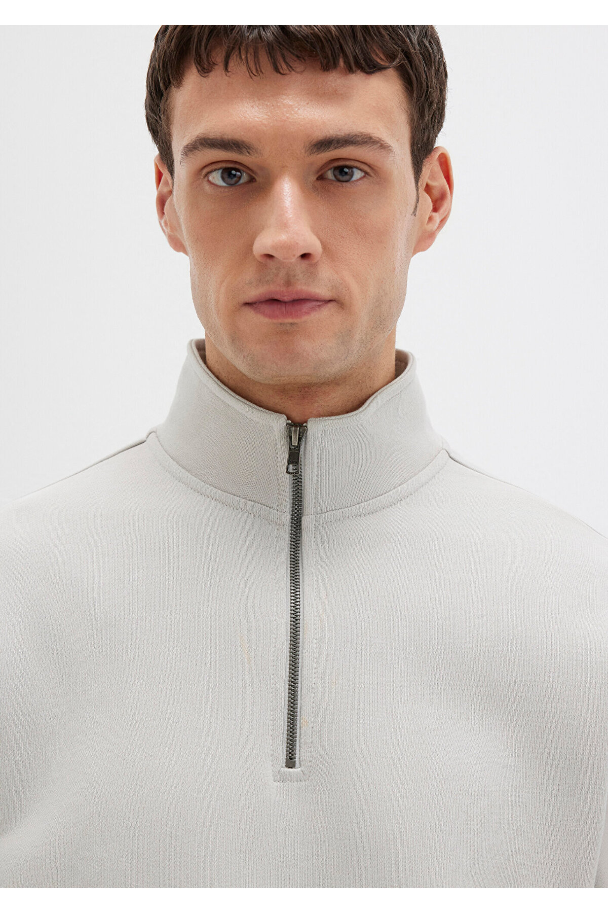 Yarı Fermuarlı Gri Basic Sweatshirt 0S10419-70074