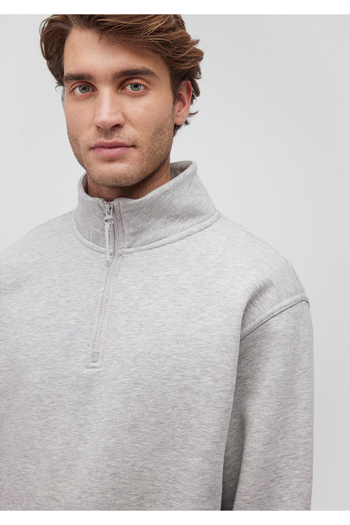 Yarı Fermuarlı Gri Basic Sweatshirt 0S10278-80196