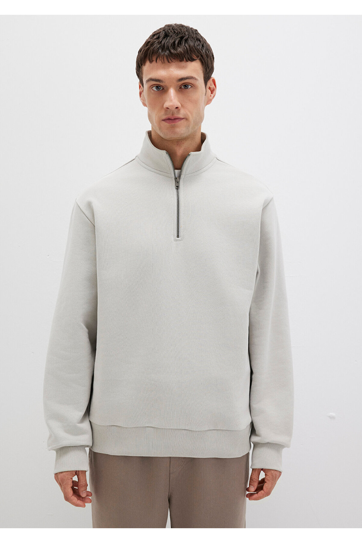 Yarı Fermuarlı Gri Basic Sweatshirt 0S10419-70074