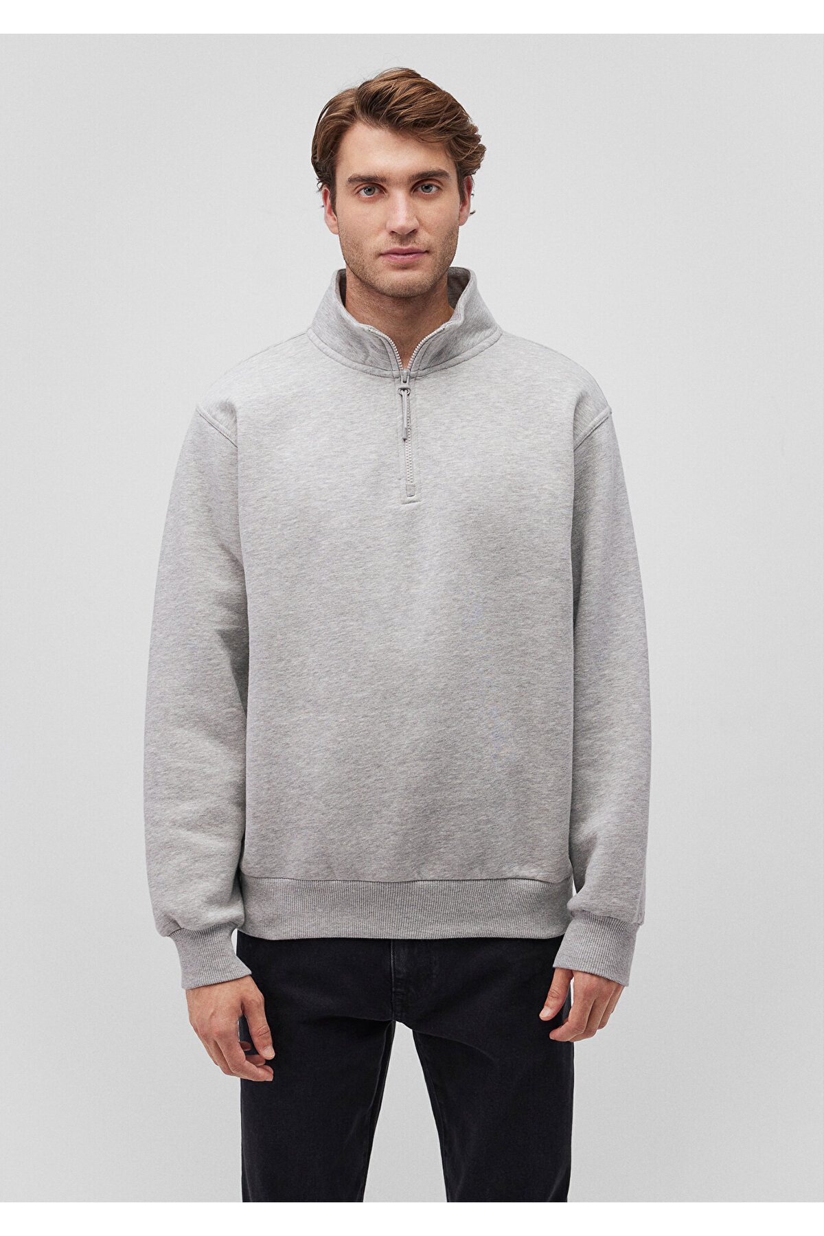 Yarı Fermuarlı Gri Basic Sweatshirt 0S10278-80196