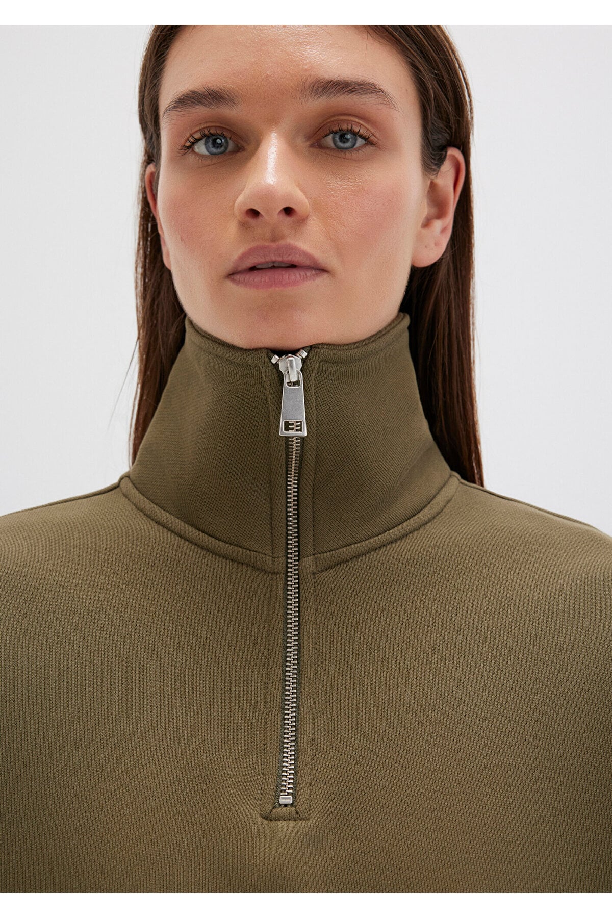 Yarı Fermuarlı Haki Sweatshirt 1S10391-71589