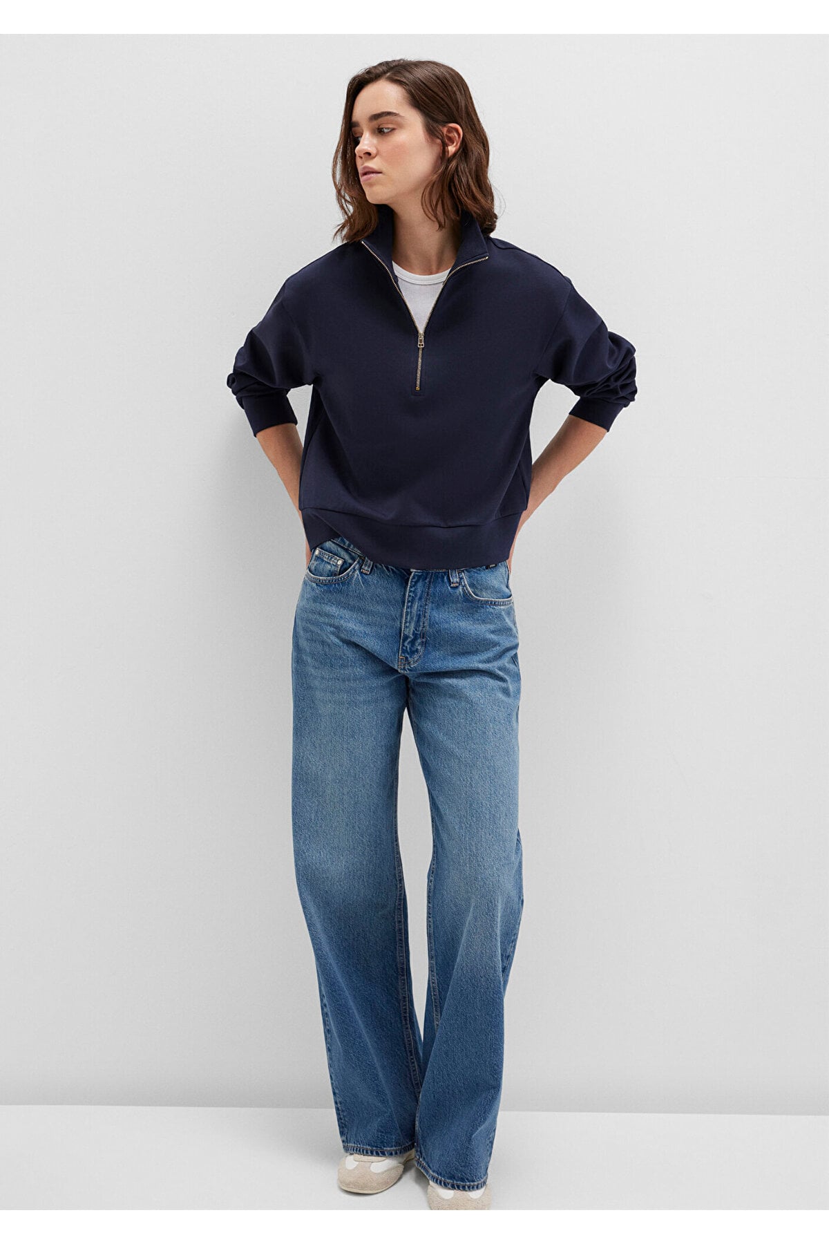 Yarı Fermuarlı Lacivert Sweatshirt 1S10357-82318